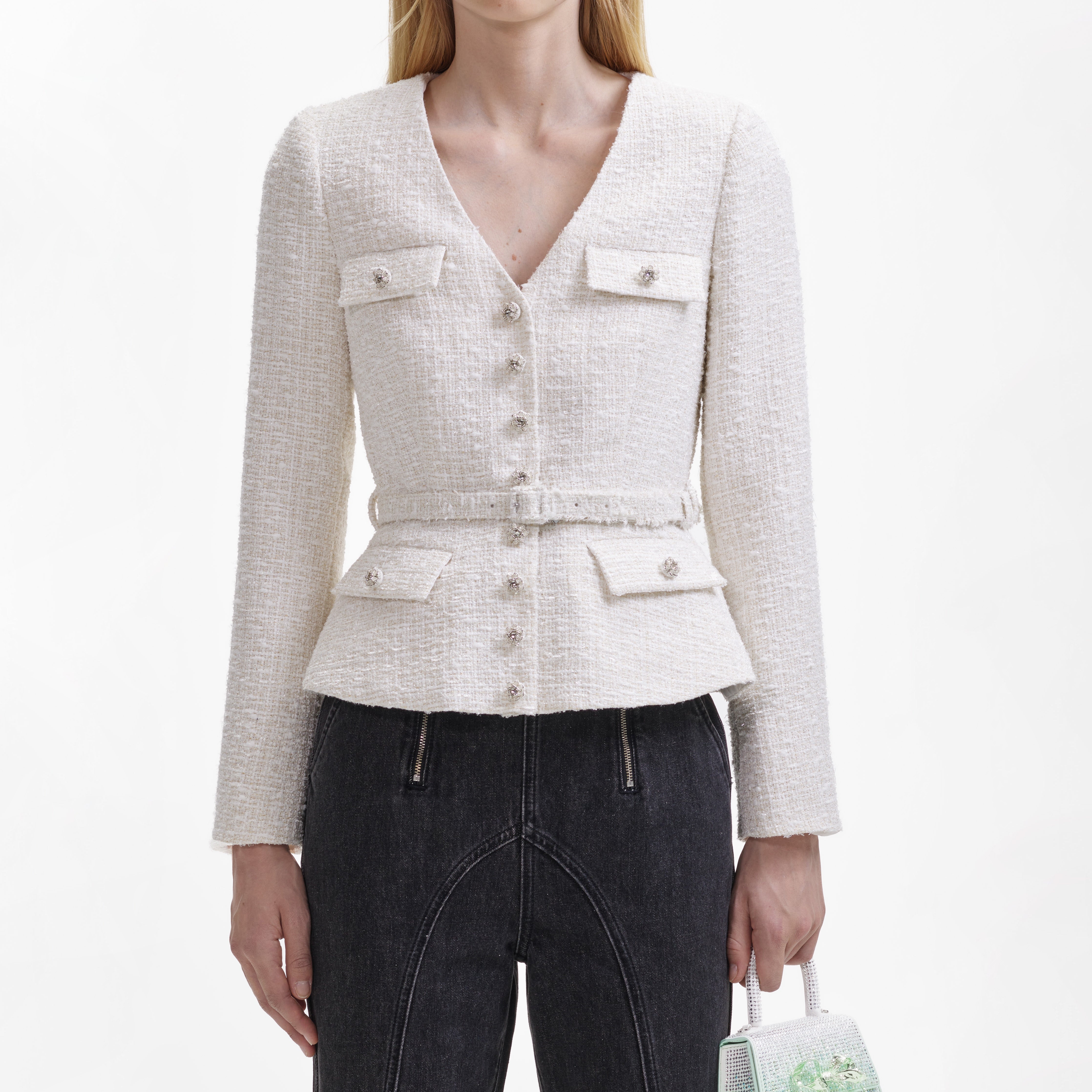 Cream Boucle Tailored Jacket - 4