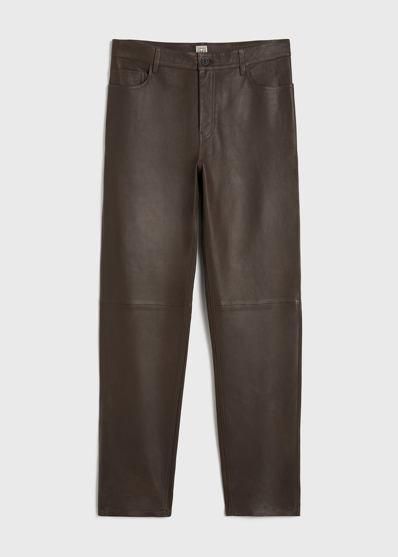 Five-pocket leather trousers bark - 1