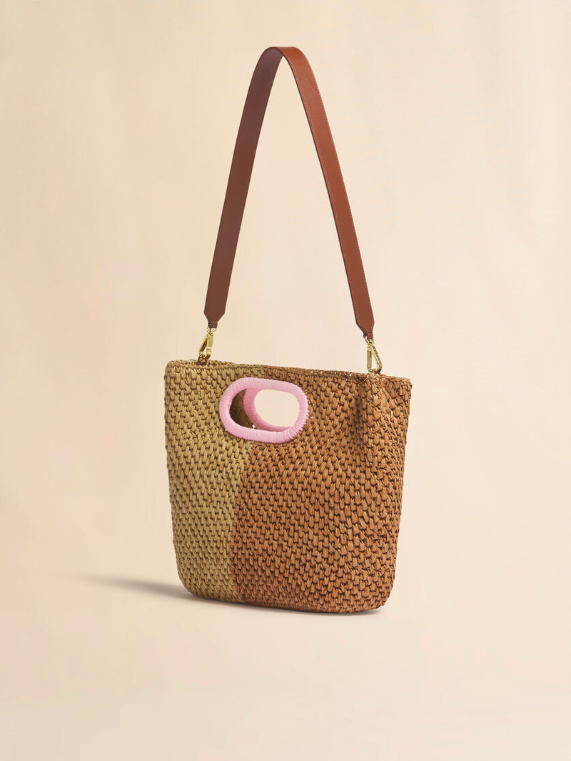 DARK AND LIGHT BROWN PAPER RAFFIA SEASIDE CLUTCH 3