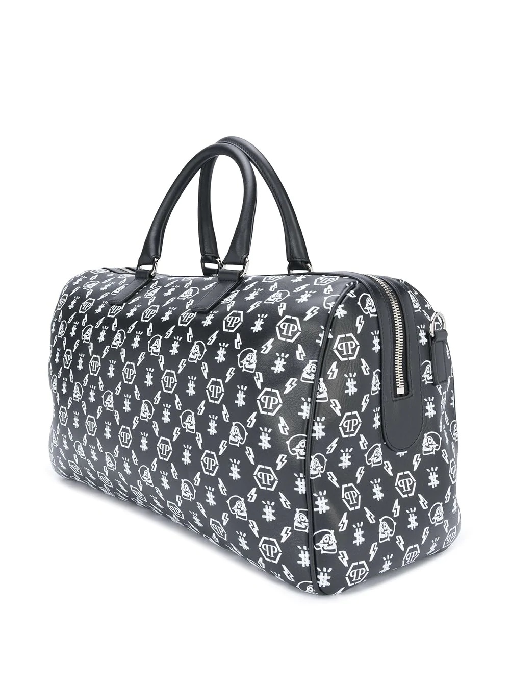 skull-embroidered leather holdall bag - 3