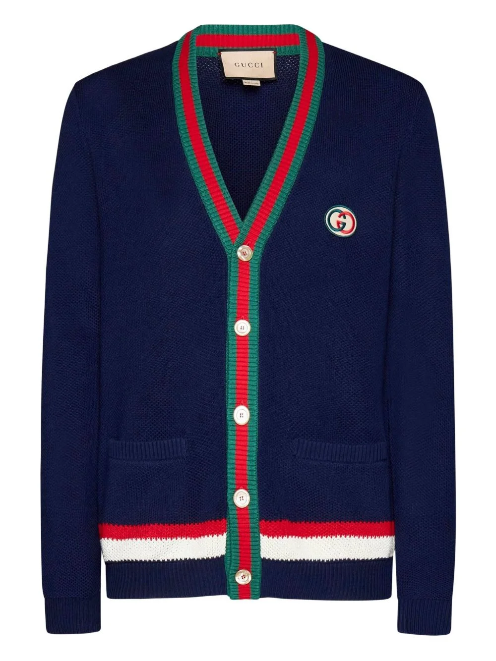 Web-stripe button-up cardigan - 1