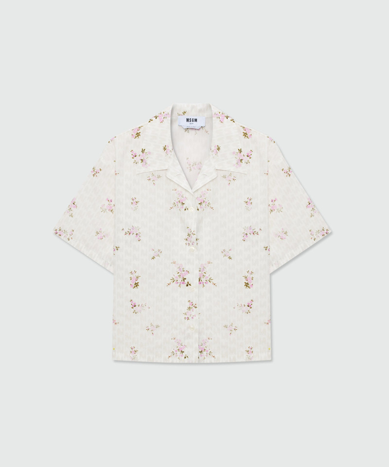 Off-white cotton poplin shirt with all-over print 1