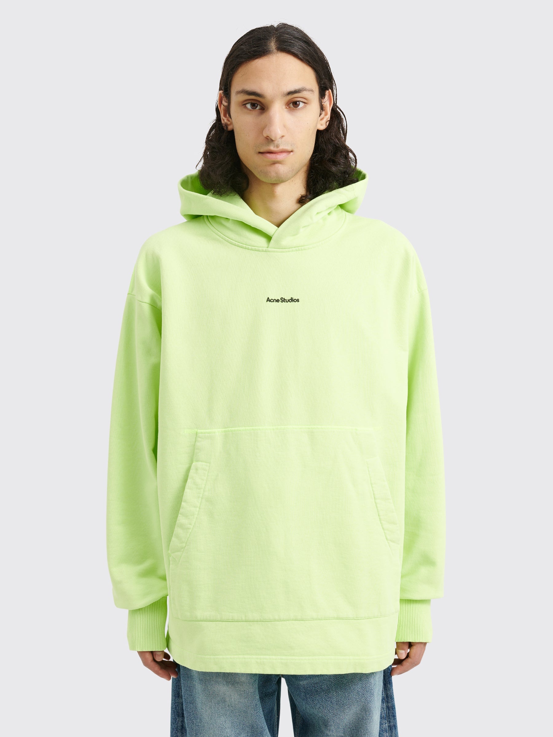 ACNE STUDIOS HOODED SWEATSHIRT FLUO GREEN - 1