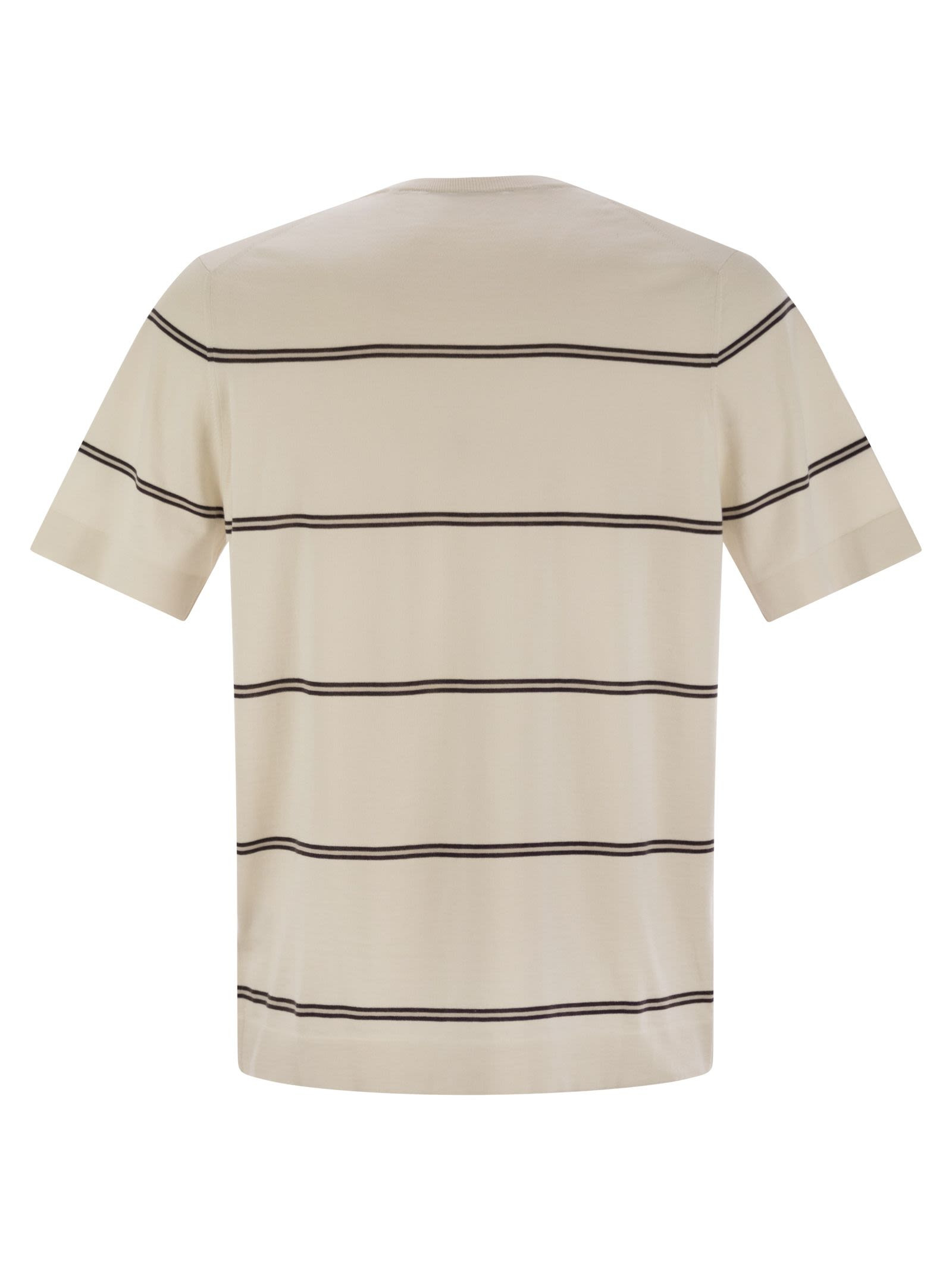 Brunello Cucinelli Men Lightweight Striped Cotton Knit T-Shirt - 2
