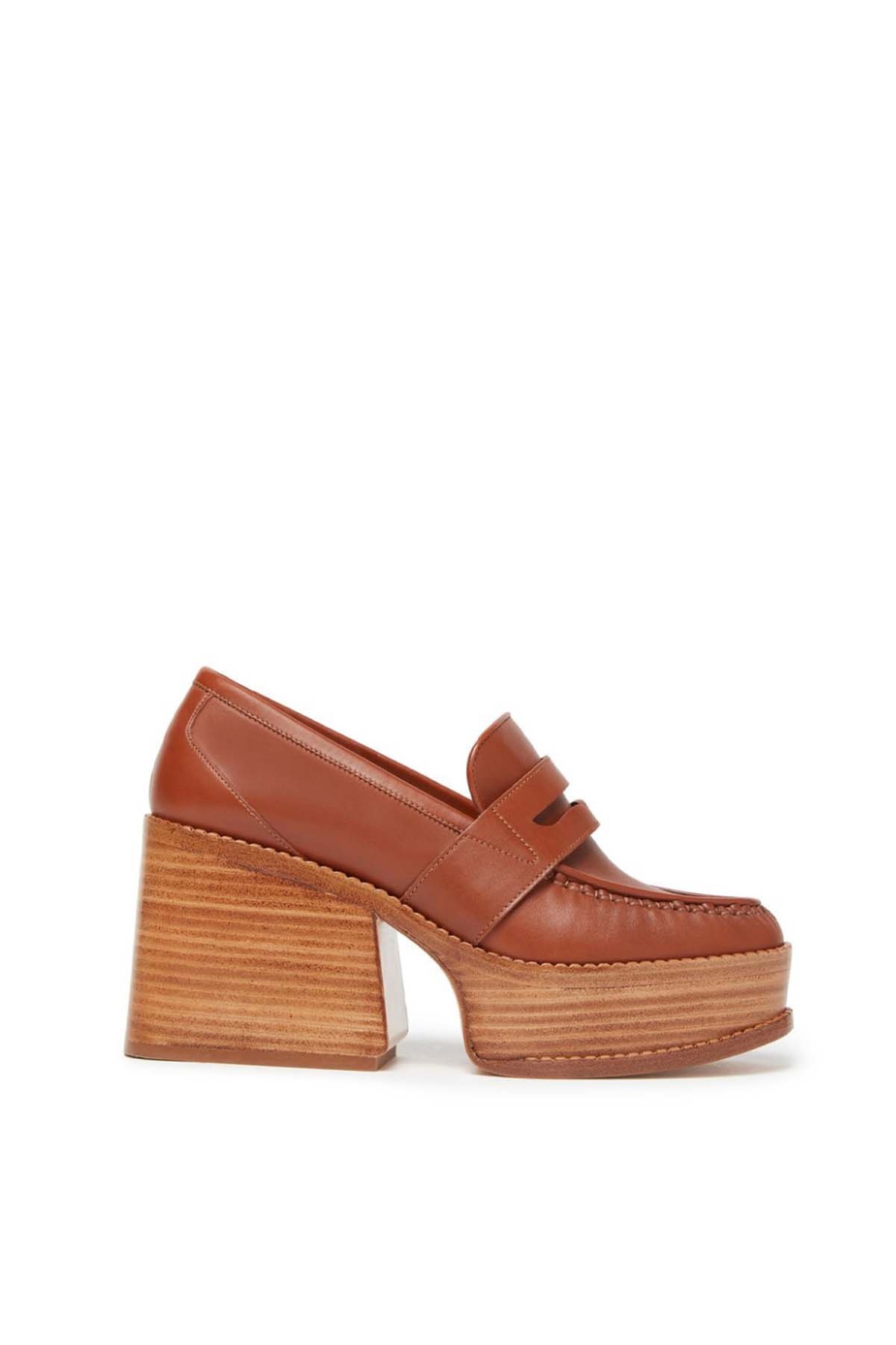 Augusta Heeled Loafer in Cognac Leather - 1
