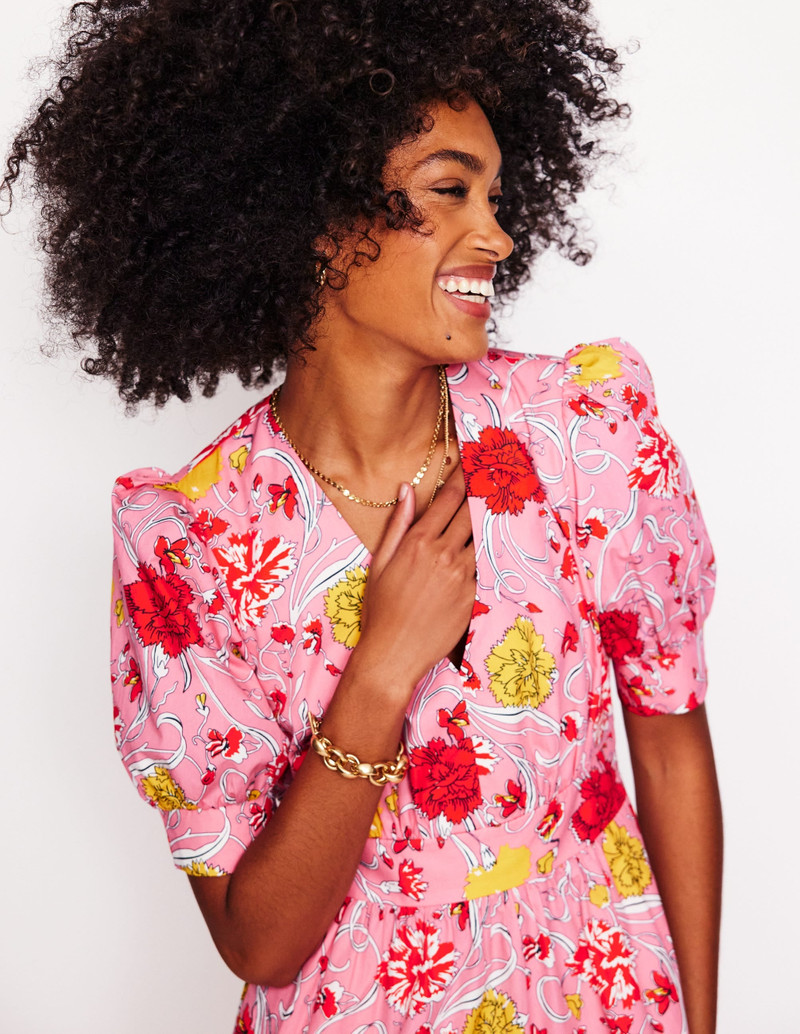 Bella Puff Sleeve Maxi Dress-Salmon Pink, Carnation Vine 3