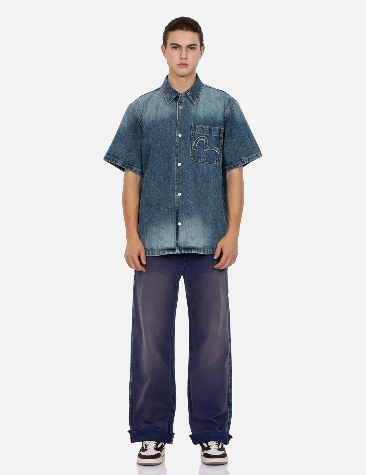 SEAGULL APPLIQUÉ EMBROIDERY BAGGY FIT PATCHWORK JEANS - 6