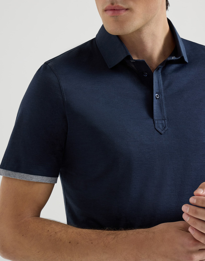 Silk and cotton jersey shirt-style collar polo with faux-layering 4
