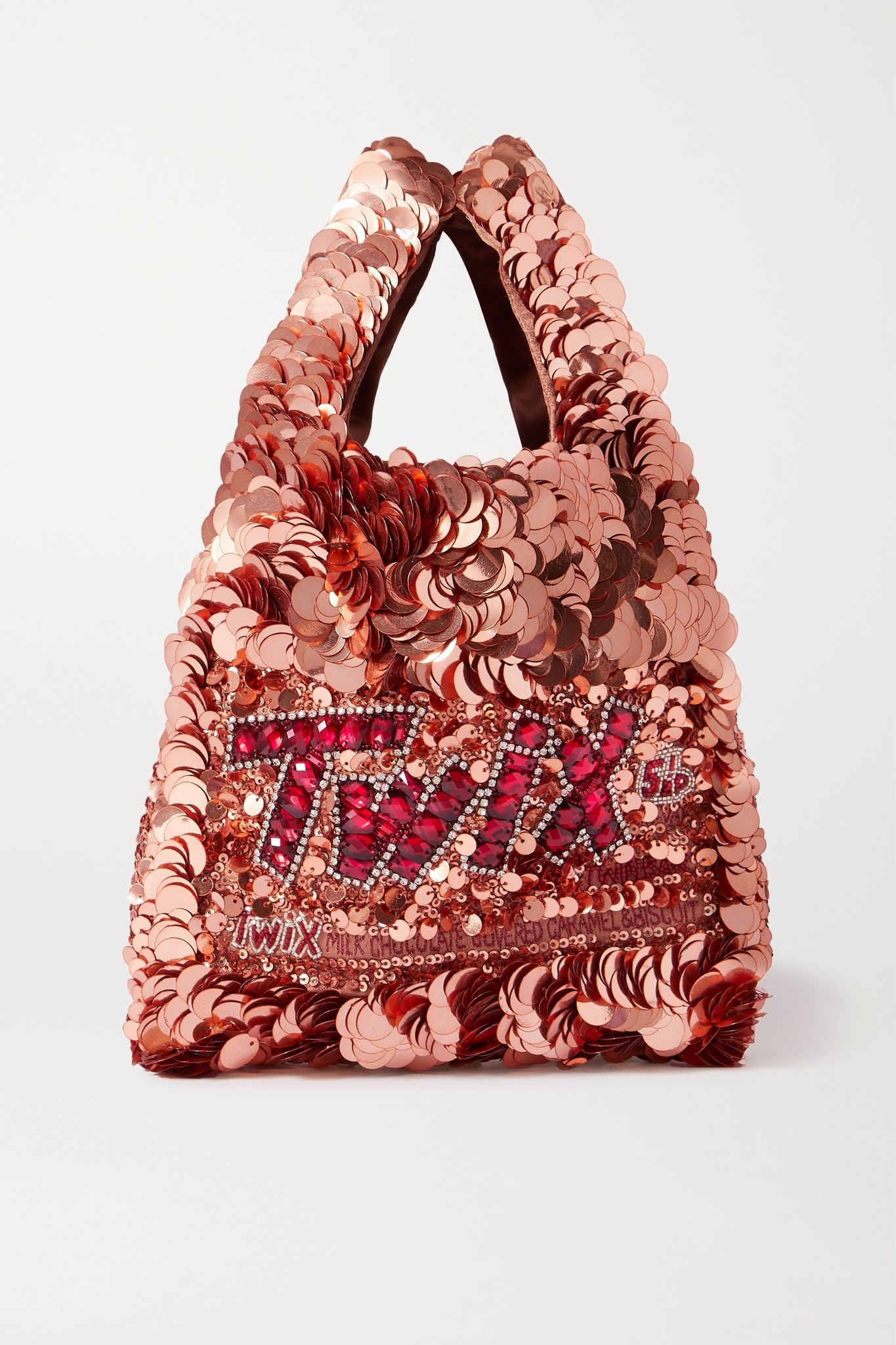 Mini embellished sequined satin tote - 1