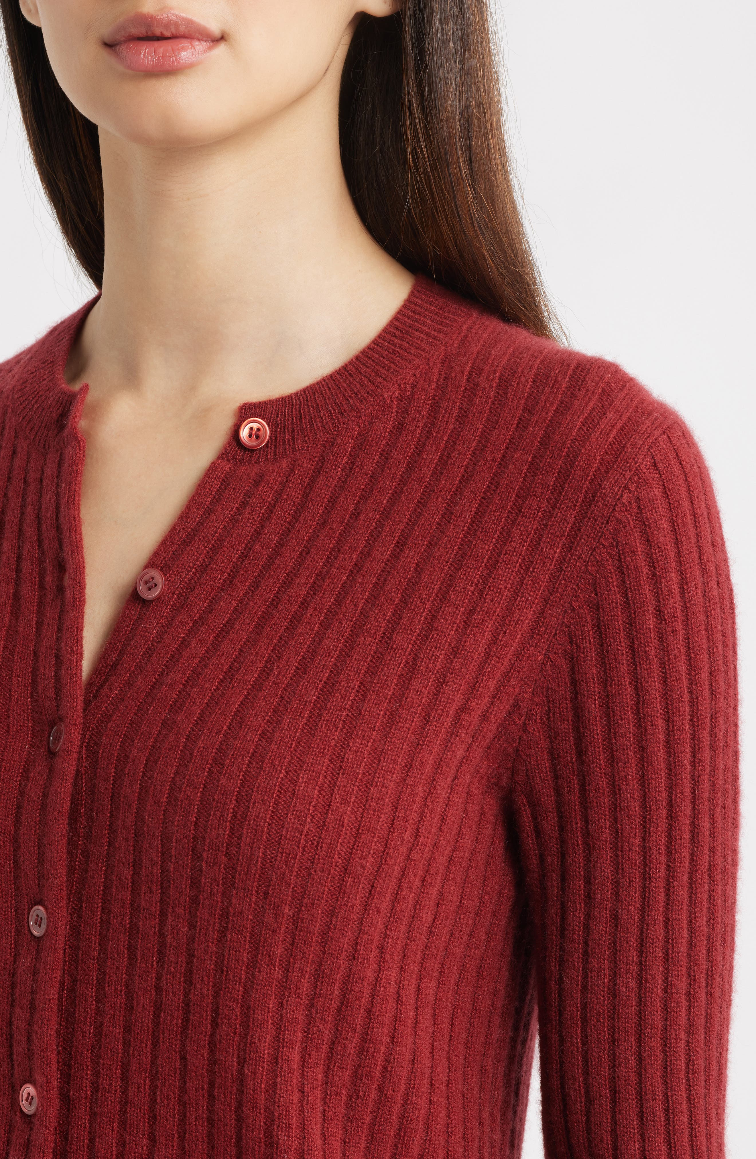 DÔEN Danae Rib Cashmere Cardigan in Malbec at Nordstrom - 4