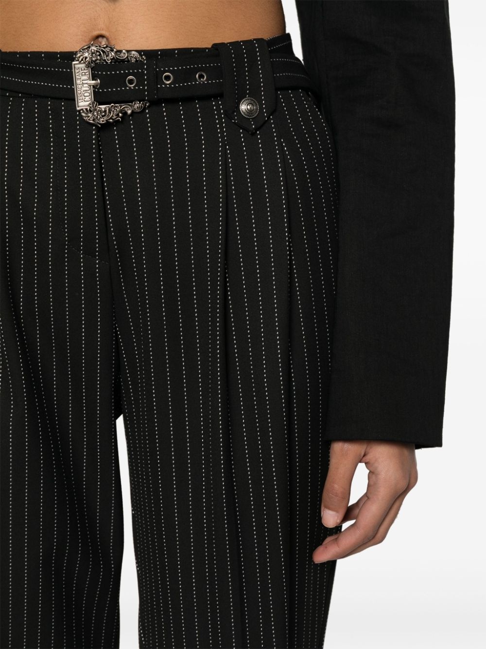 pinstriped logo-engraved straight trousers - 5