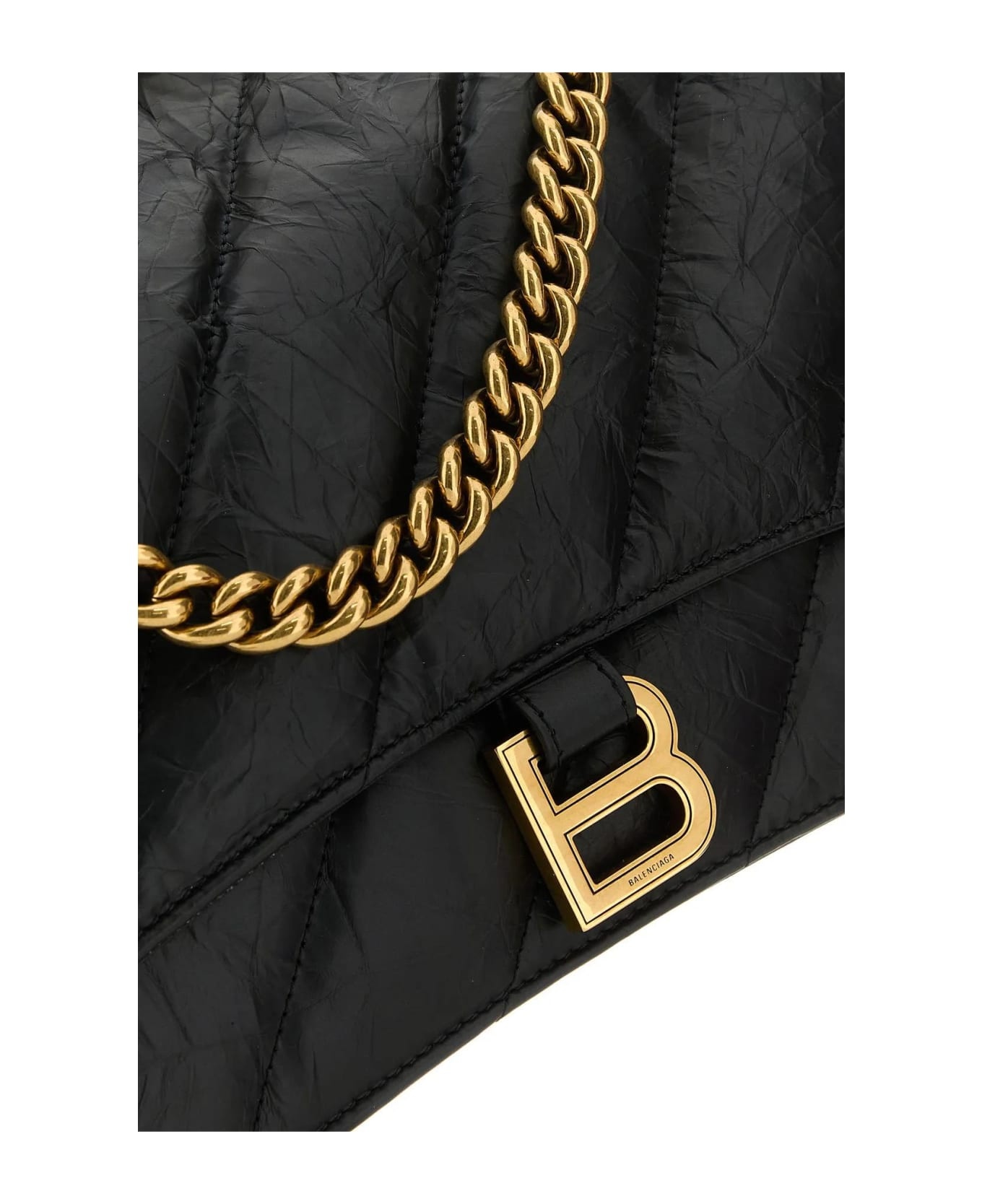 Black Leather Medium Crush Shoulder Bag - 4