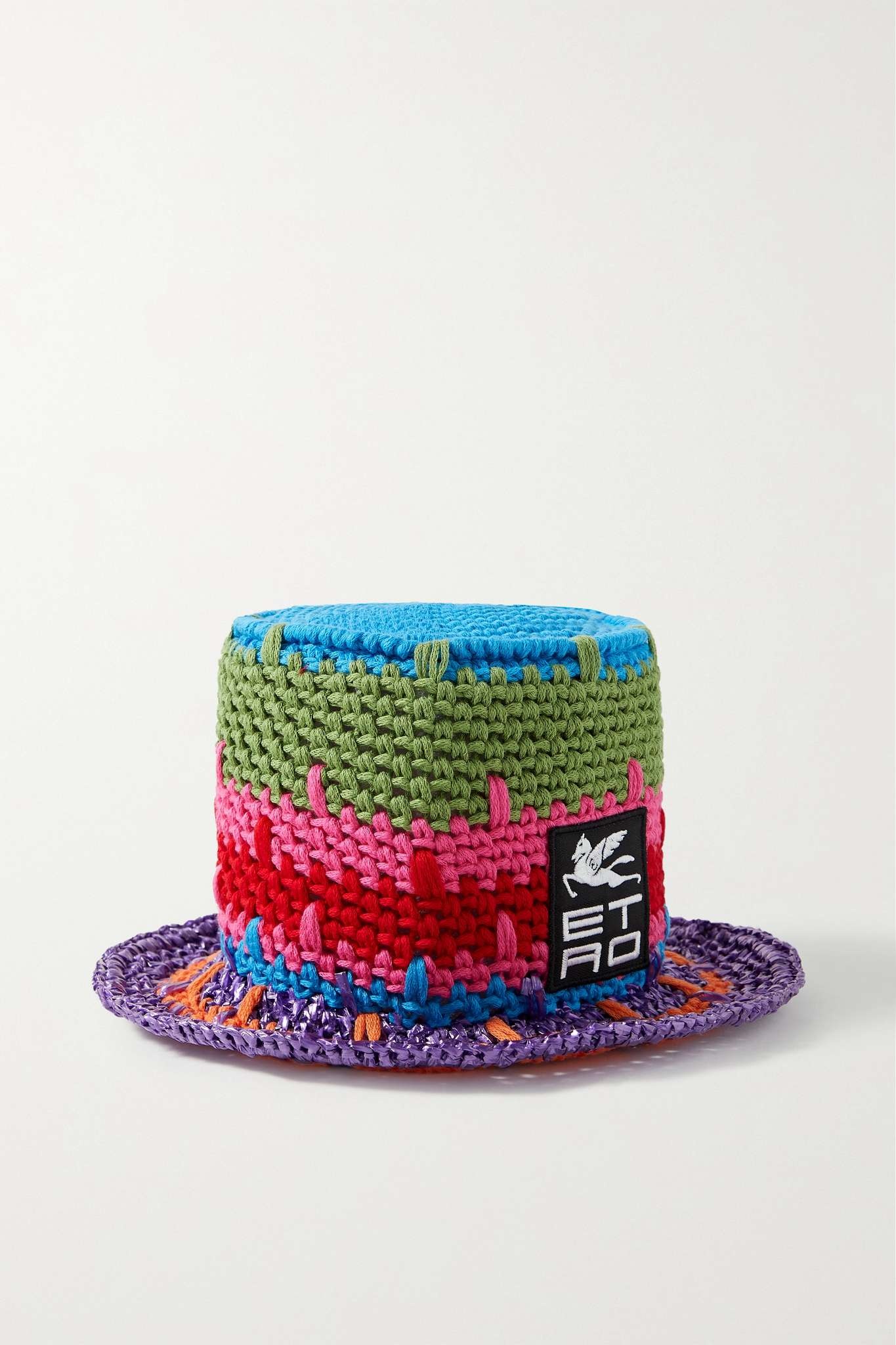 Appliquéd crocheted cotton-blend bucket hat - 1