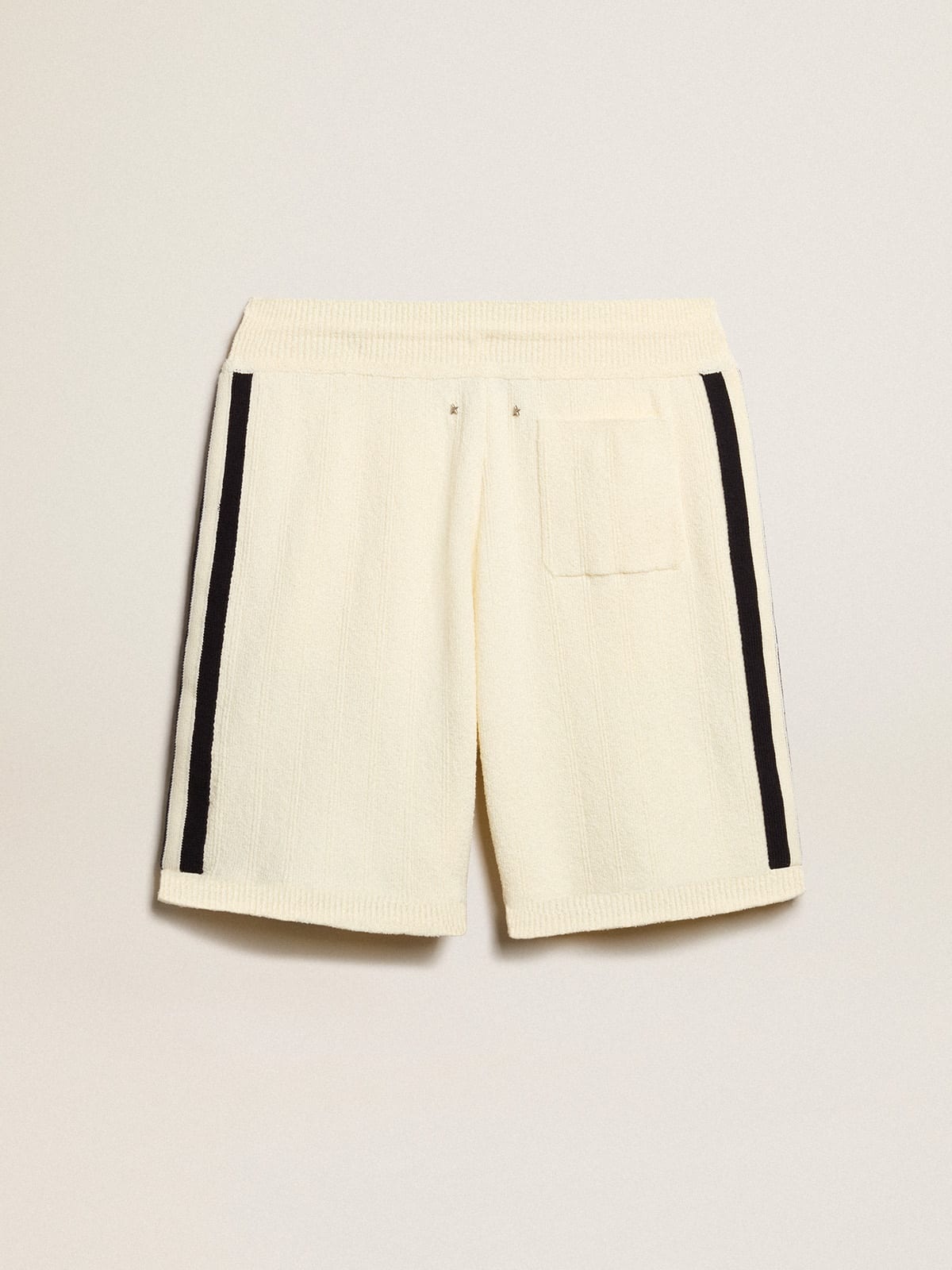 Men's vintage white shorts with blue rib knit on the sides - 5
