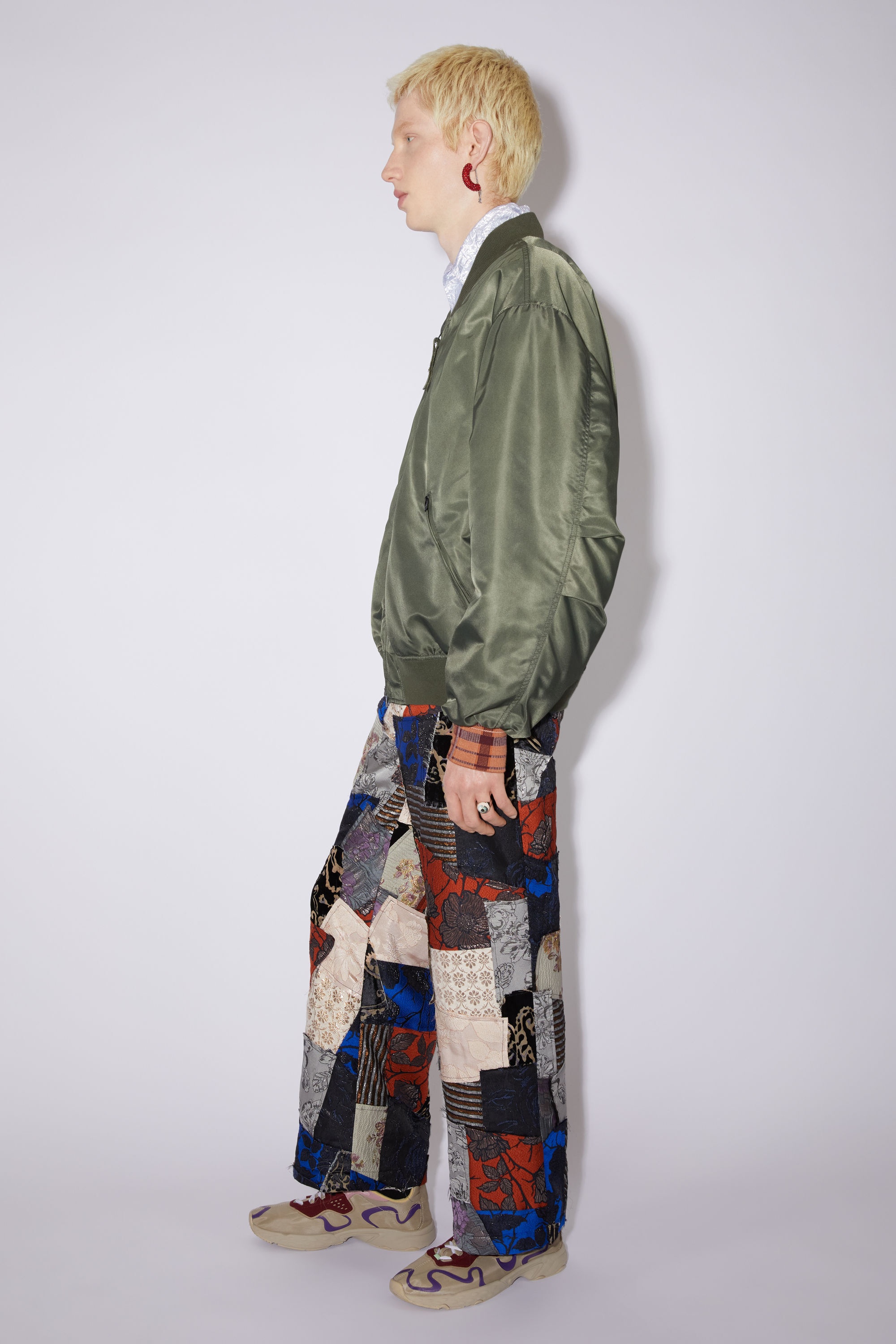 Satin bomber jacket - Olive green - 4