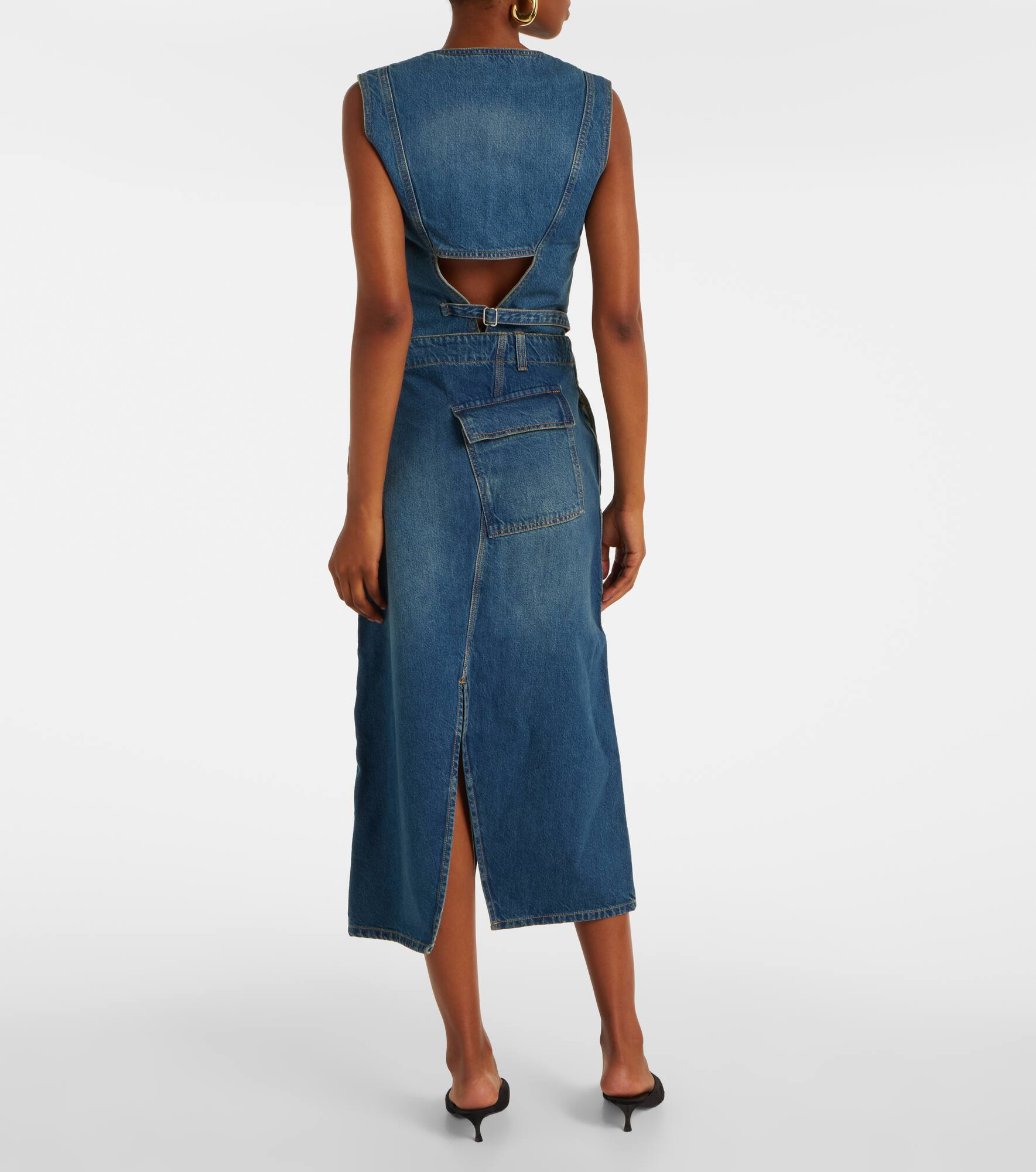 Asymmetric denim midi skirt - 3