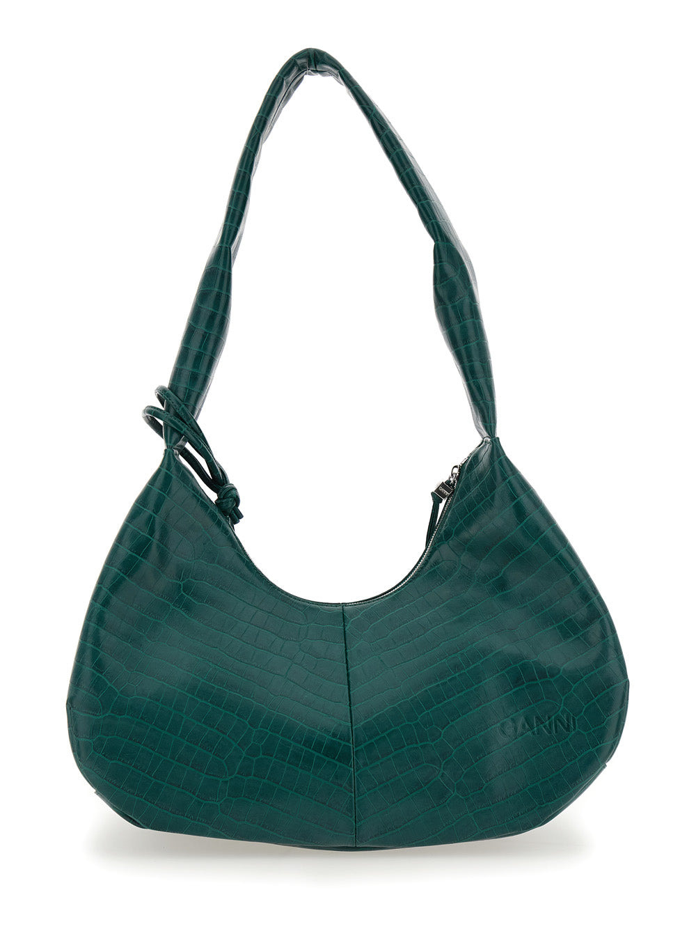 Ganni Women 'Medium Bou' Green Shoulder Bag With Crocodile Leather Effect And Logo Plaque In Leather - 4