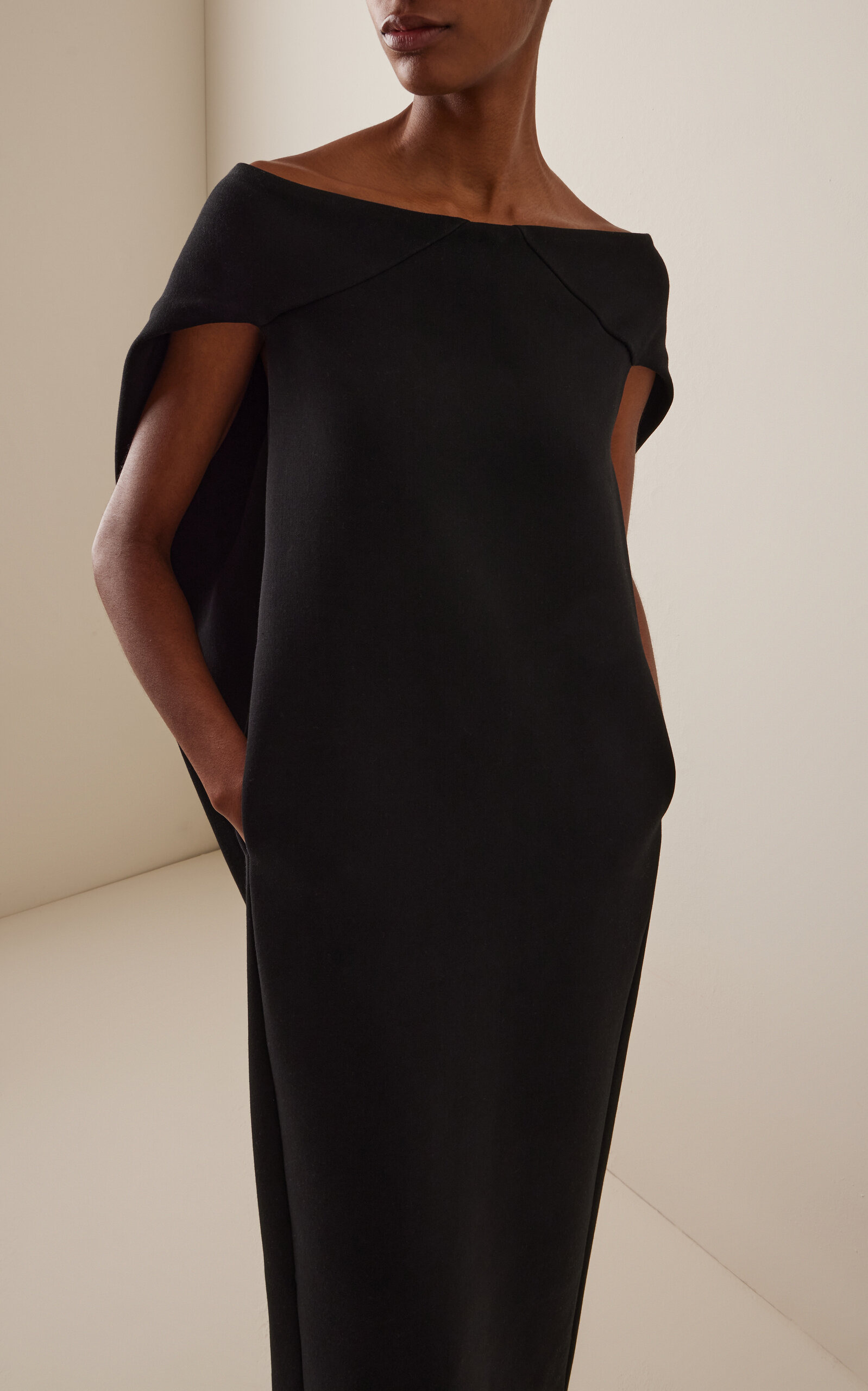 Anitas Cape-Detailed Wool Gabardine Midi Dress black - 3