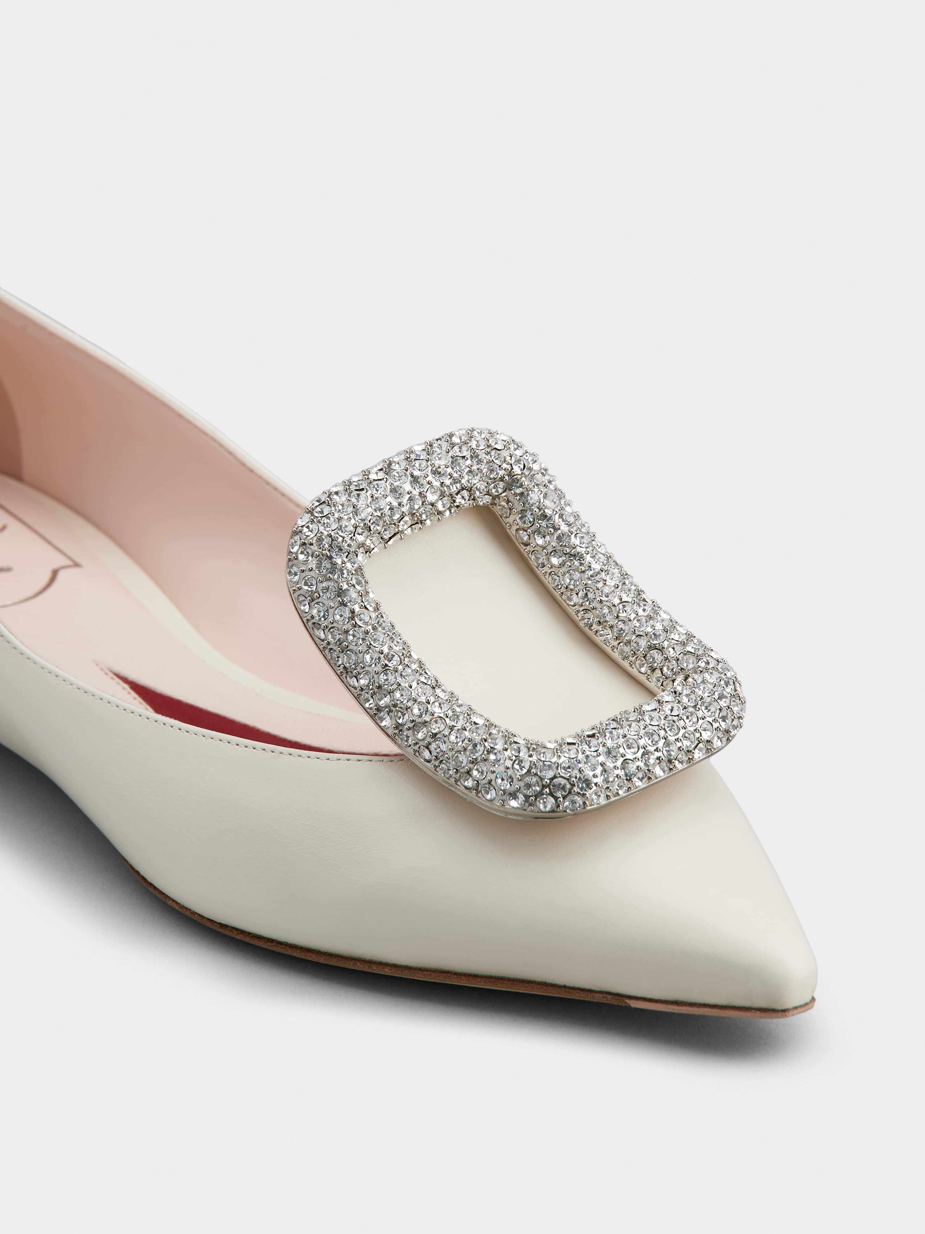 Viv' Choc Strass Buckle Ballerinas in Leather - 3
