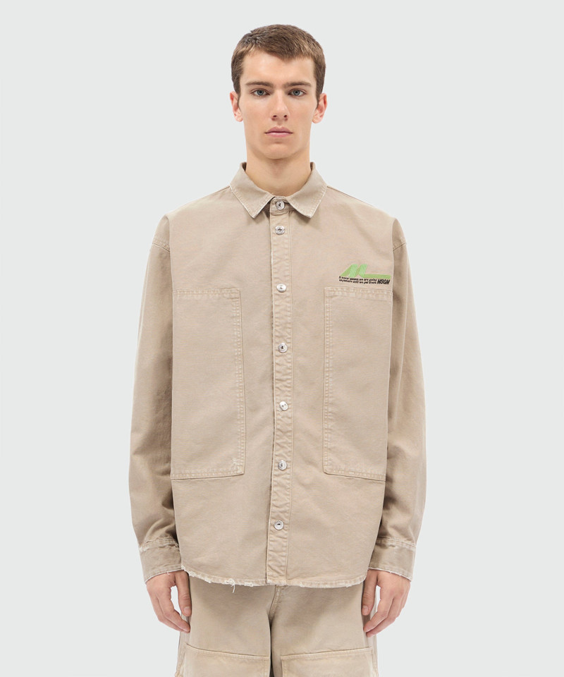 MSGM Beige cotton canvas short-sleeve shirt with enzyme wash outlook