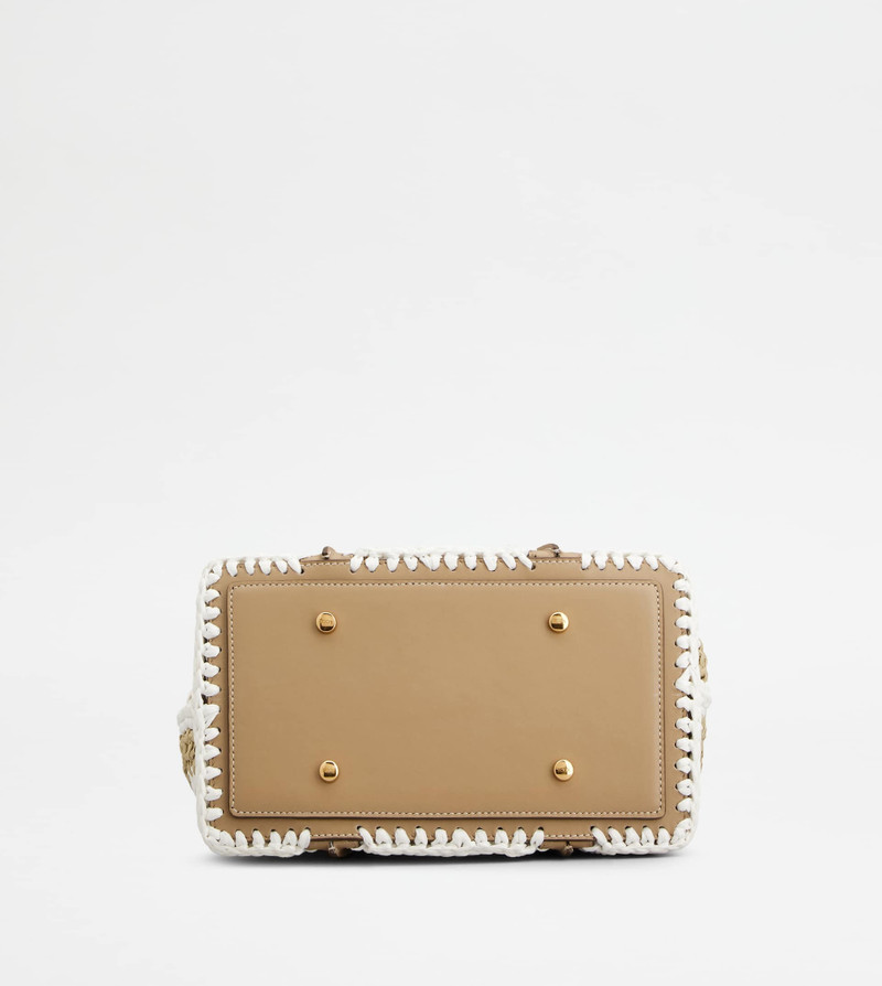 T TIMELESS SHOPPING BAG IN RAFFIA AND LEATHER MINI - BEIGE, WHITE 3