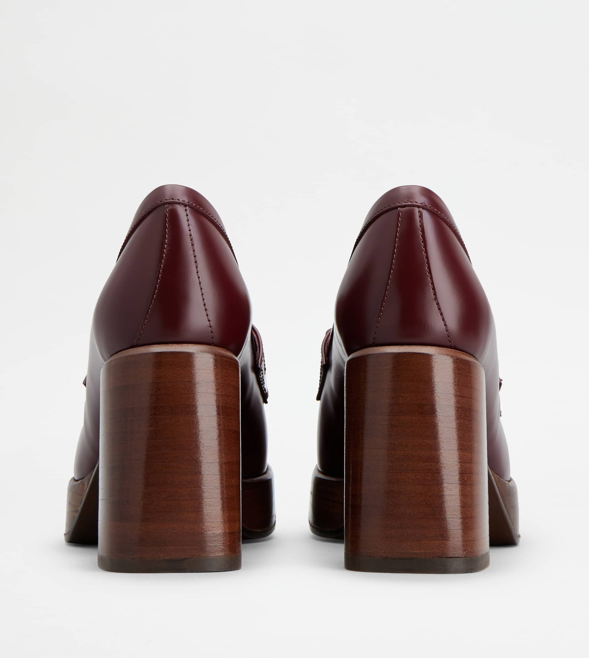 HEELED LOAFERS IN LEATHER - BURGUNDY - 3