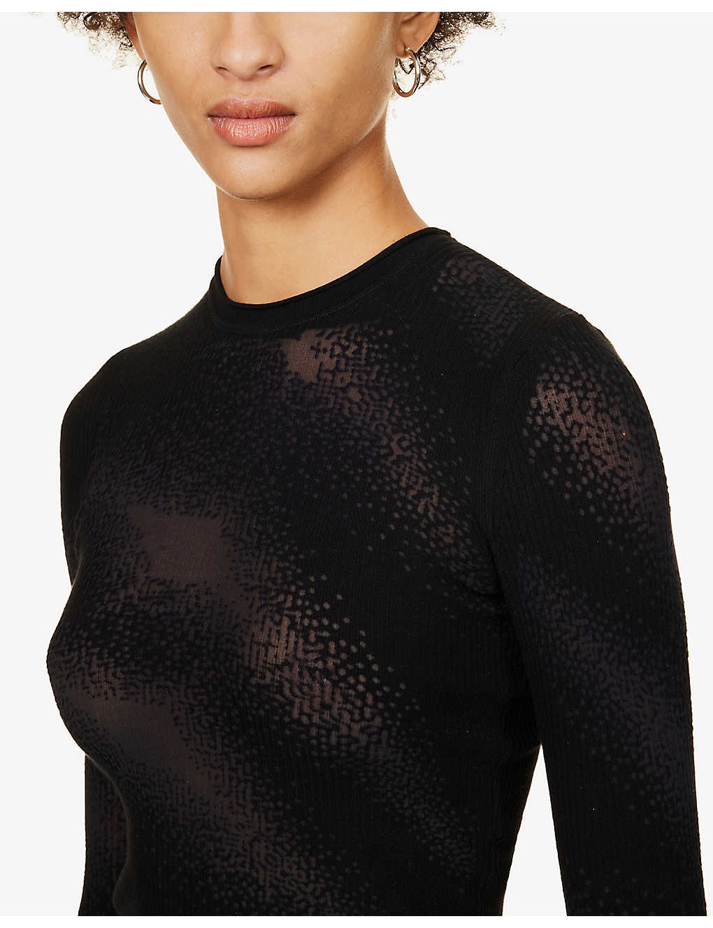 High-neck semi-sheer knitted top