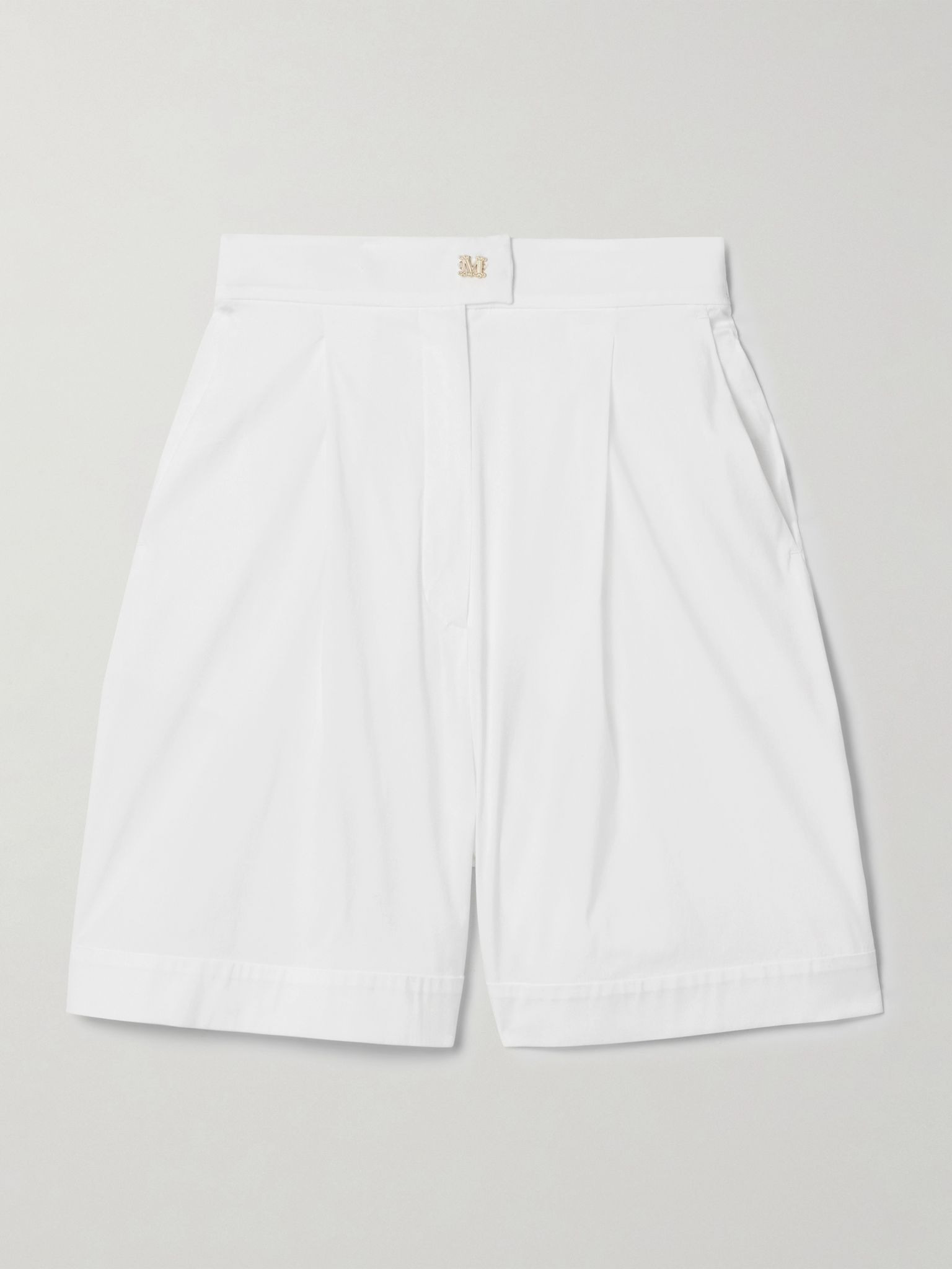 Sultano pleated cotton-blend poplin shorts White - 1