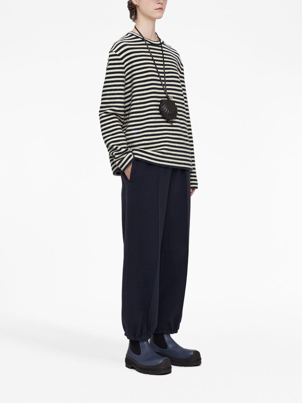 logo-patch striped wool T-shirt - 3