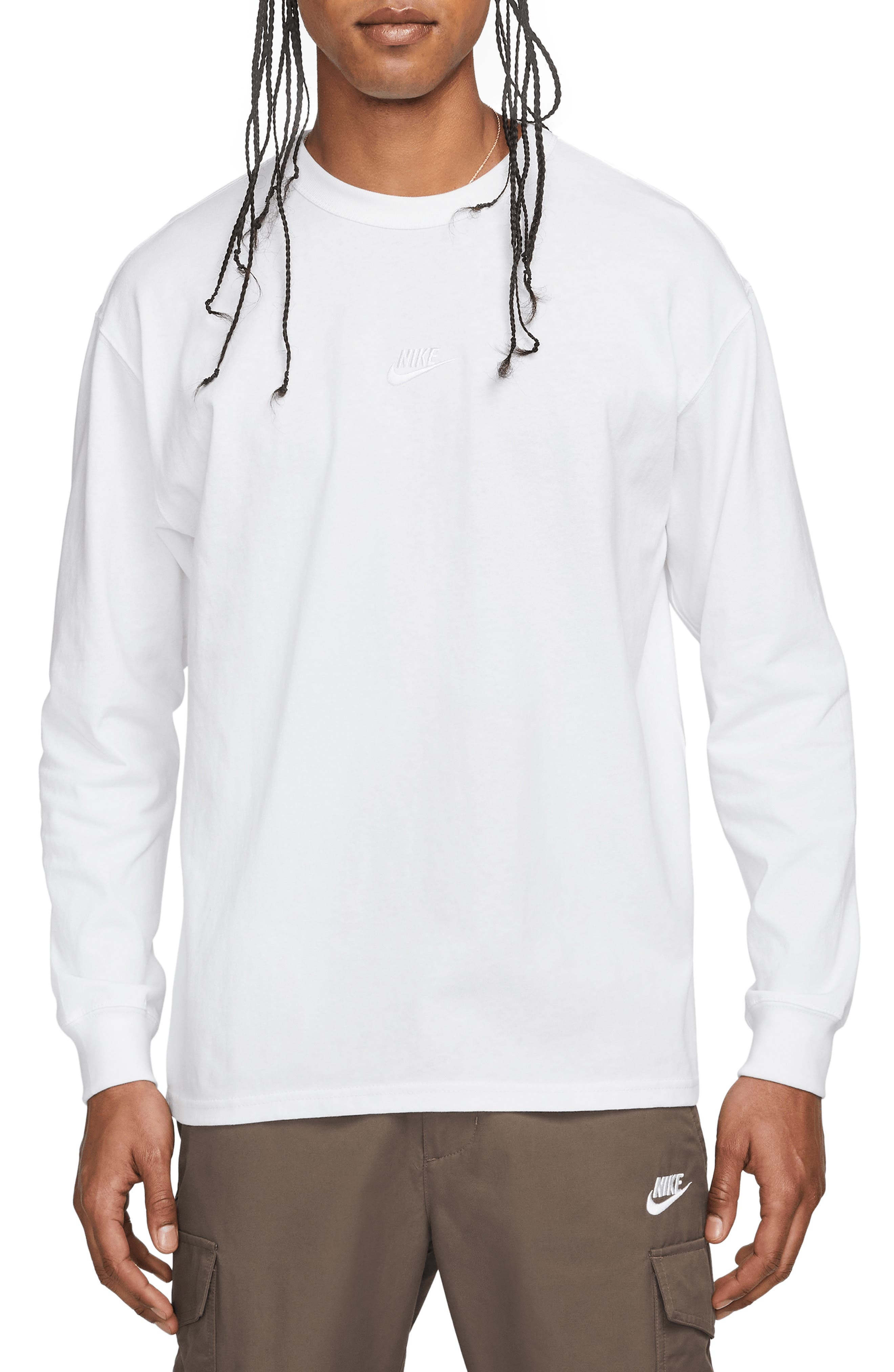 Nike Sportswear Premium Essentials Long Sleeve T-Shirt in White/White at Nordstrom - 1