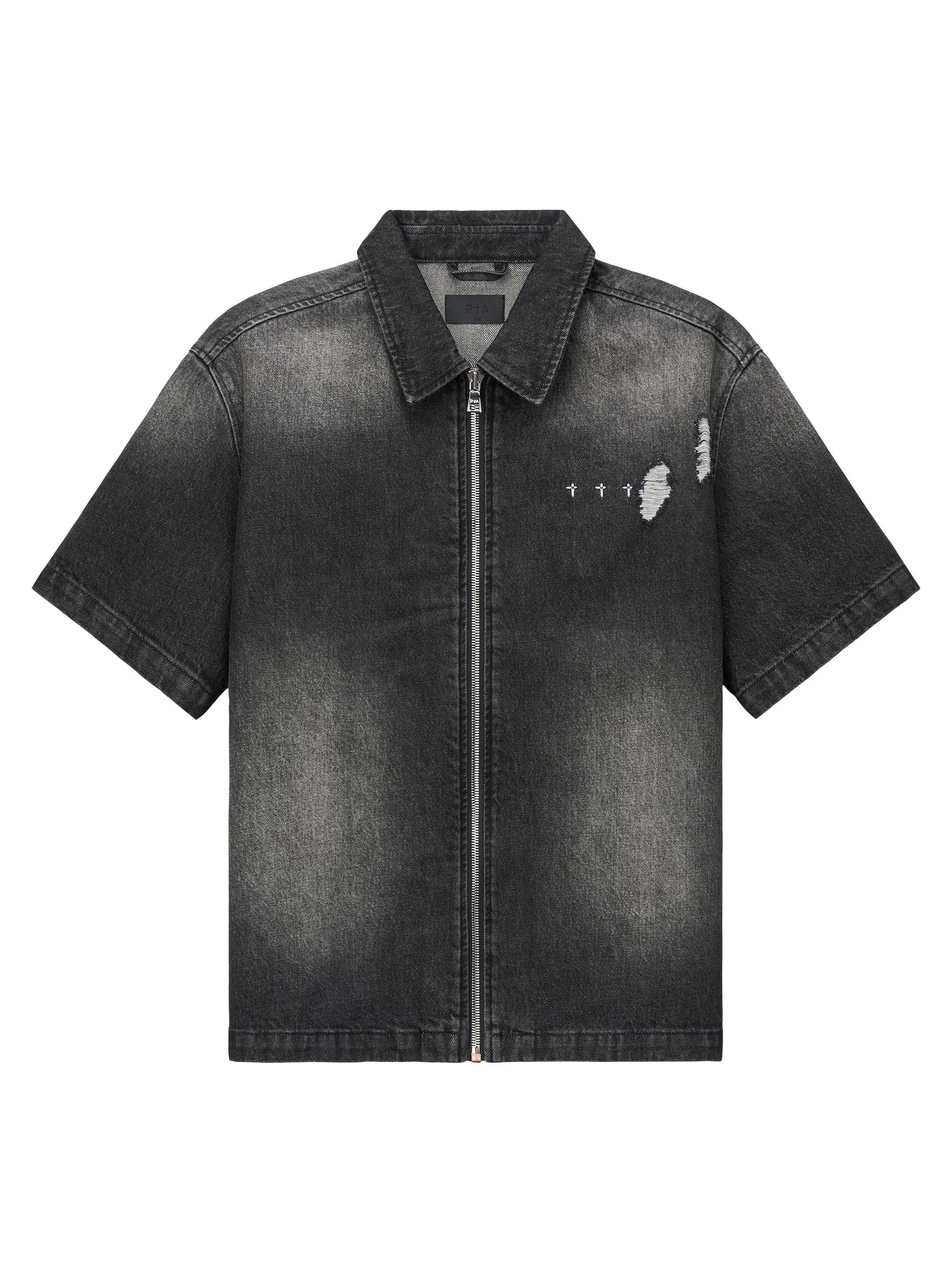 Men's Chaparral Denim Zip-Front Shirt - Fray Noir - 1