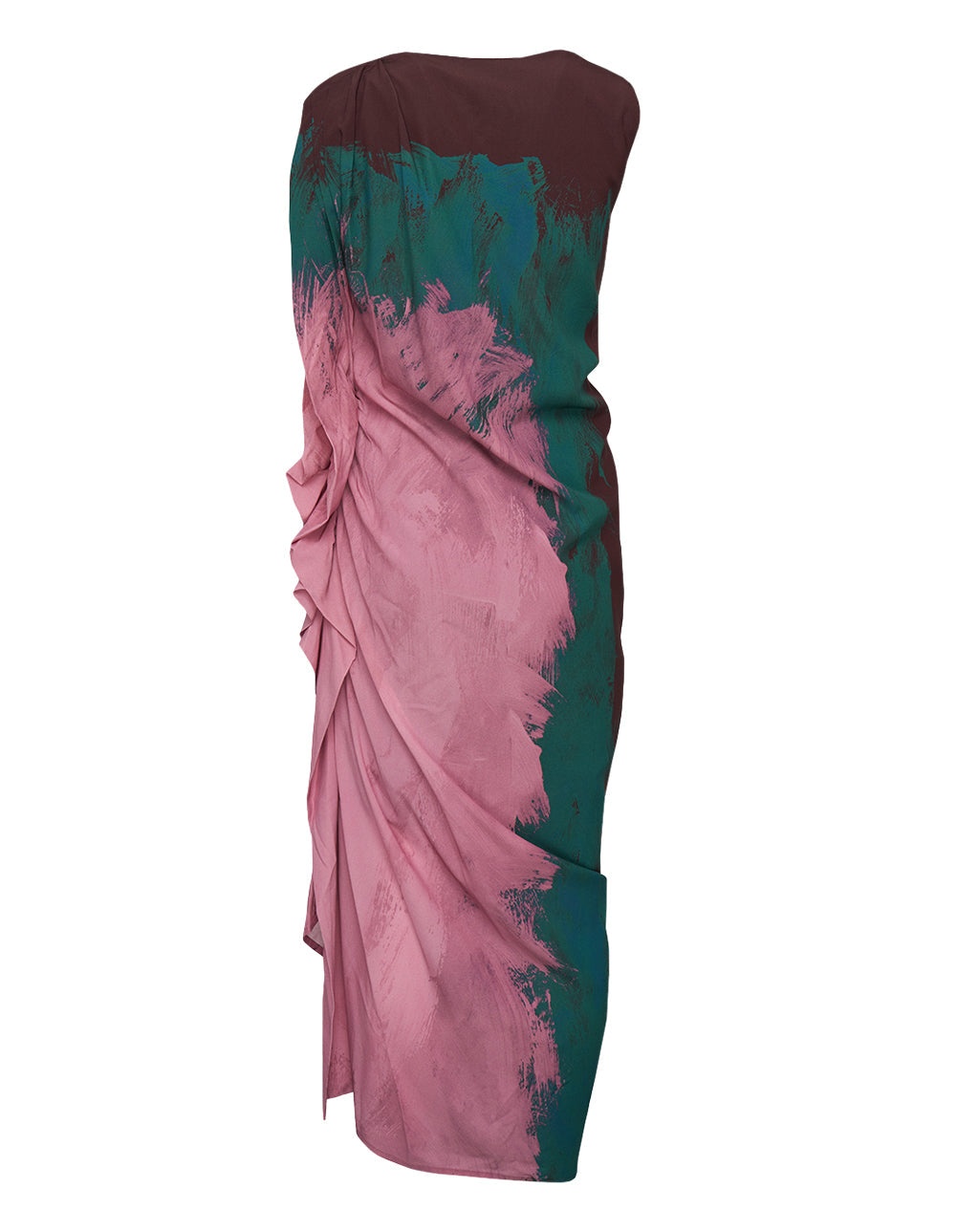 Side Drapes Silk Geo Brushstroke Dress - 2