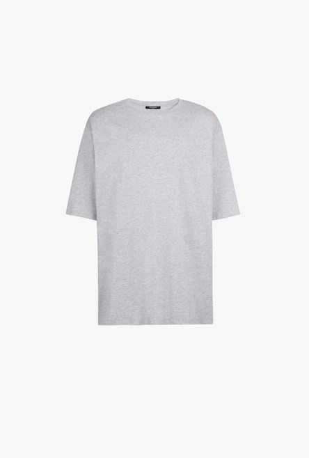 Oversized heather gray eco-designed cotton T-shirt with white Balmain logo print - 1