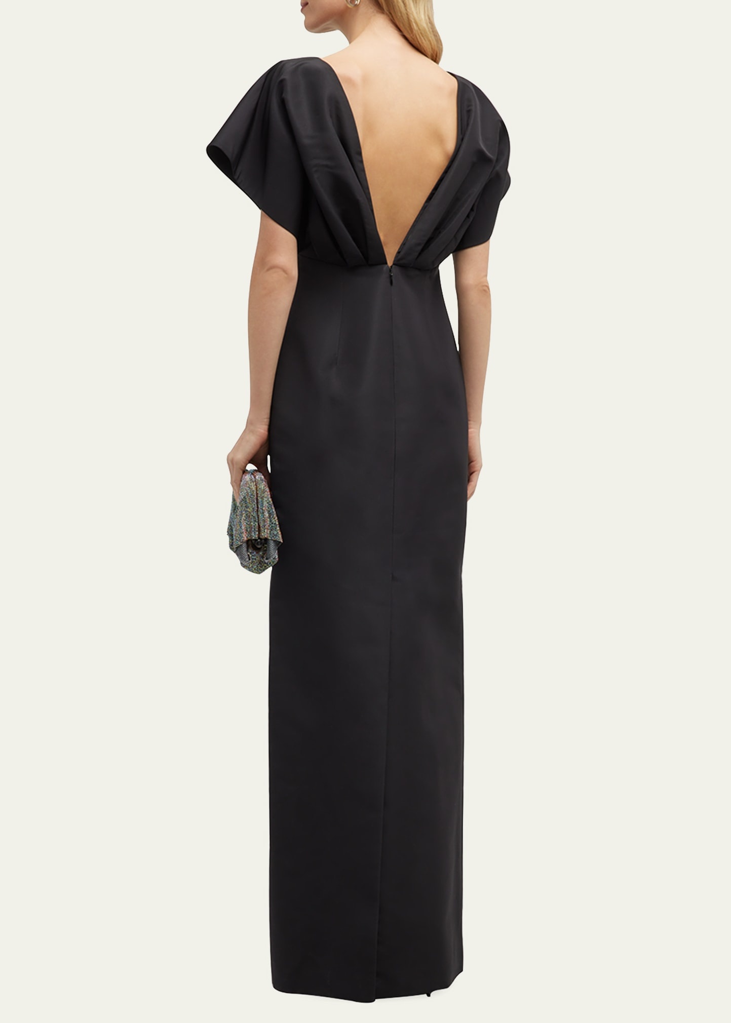 Silk Column Gown with Fan Bodice - 3
