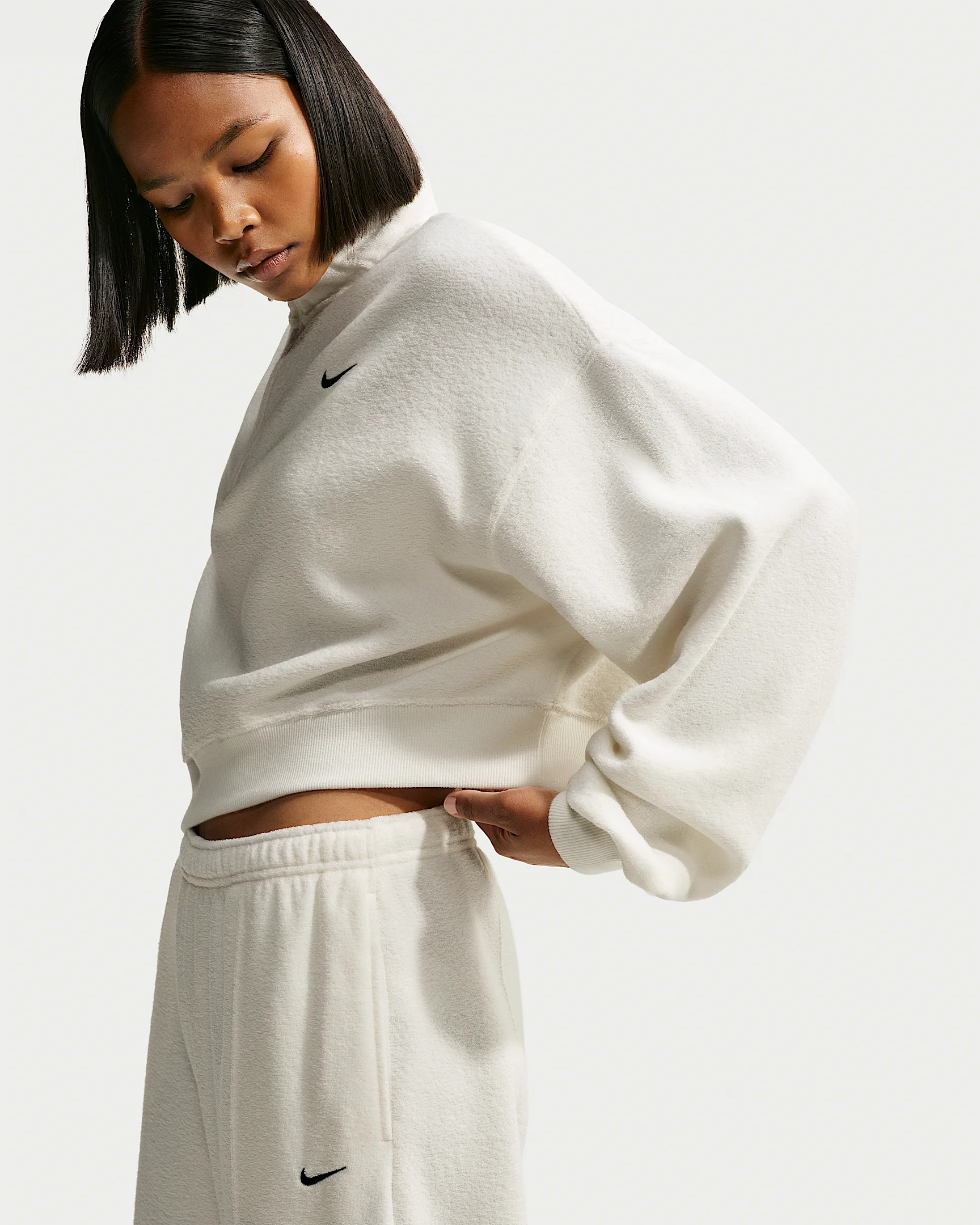 Nike Studio Fleece Medium Weight Plush Women's Oversized 1/4-Zip Cropped Top - 1
