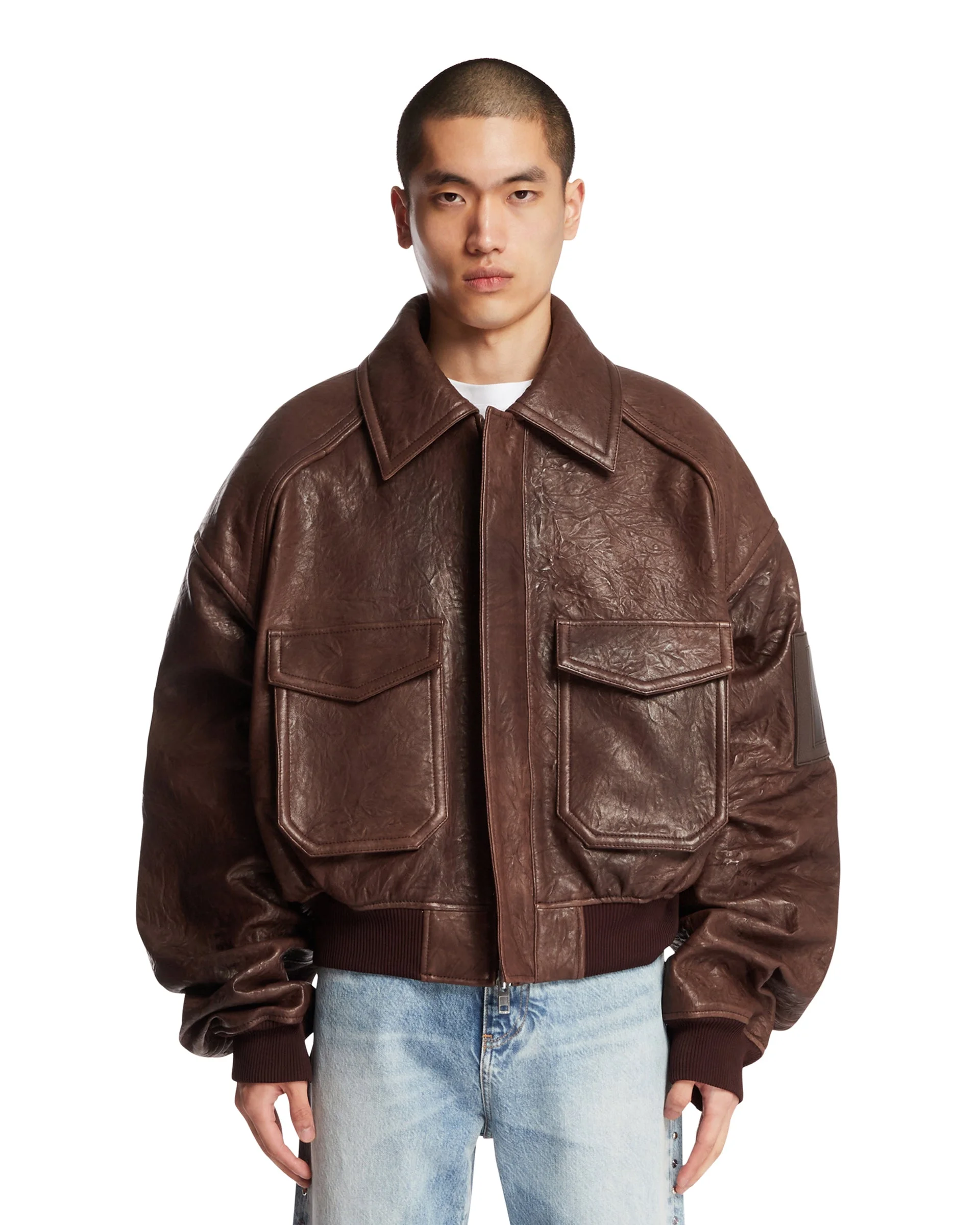 Brown Oversized Leather Jacket - 1