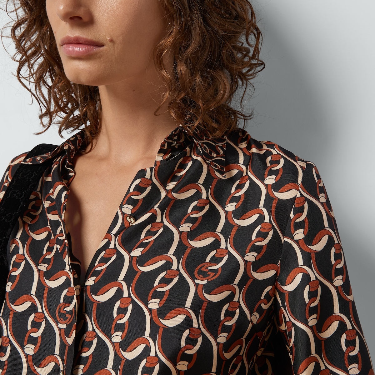 Interlocking G chain print silk shirt - 3