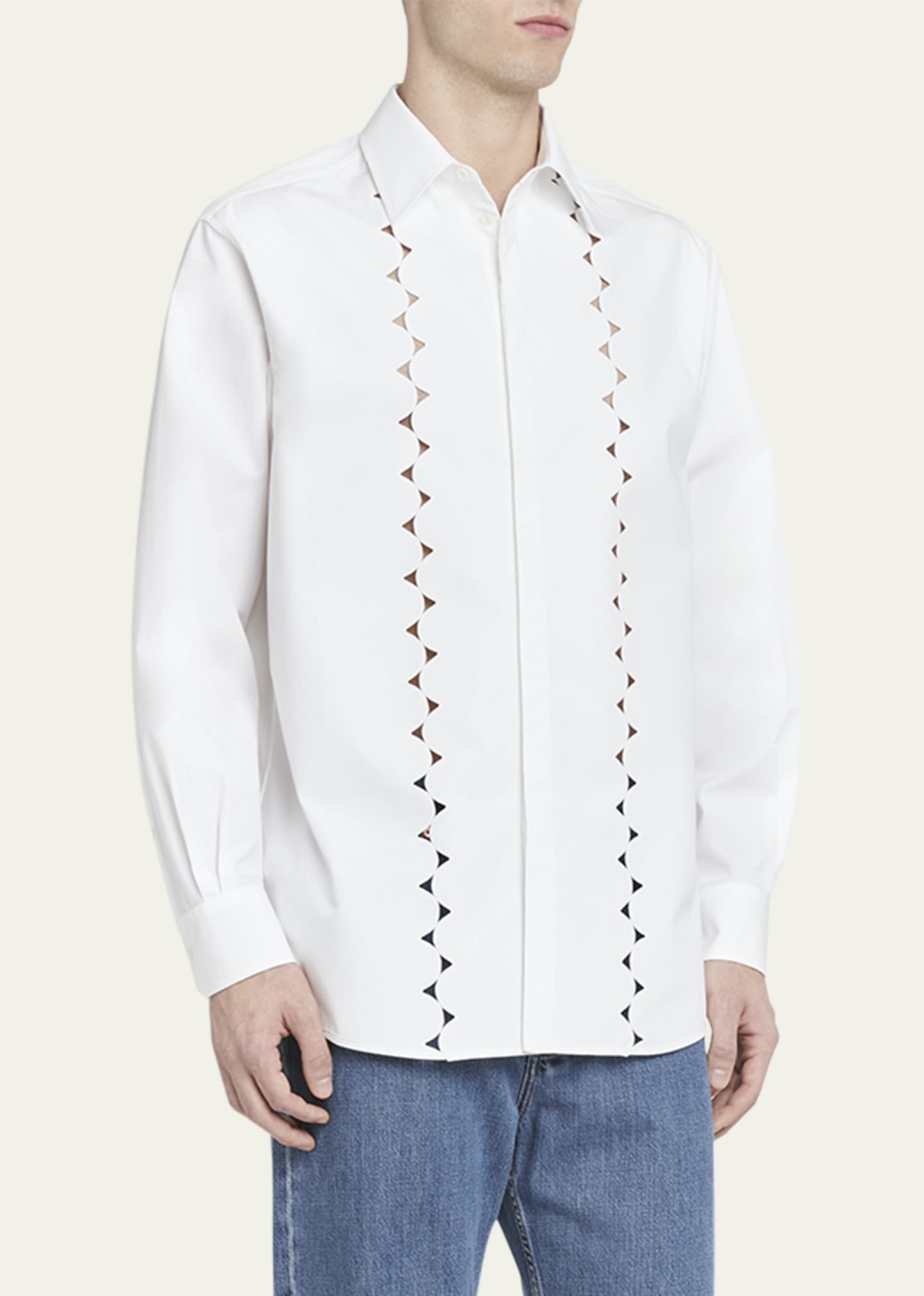 Men's Scalloped Broderie Anglaise Button-Down Shirt - 4