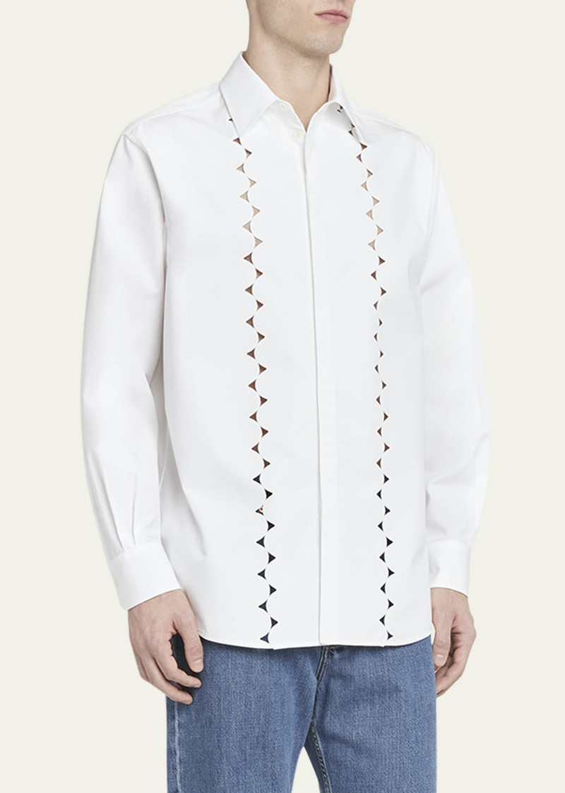 Men's Scalloped Broderie Anglaise Button-Down Shirt 4