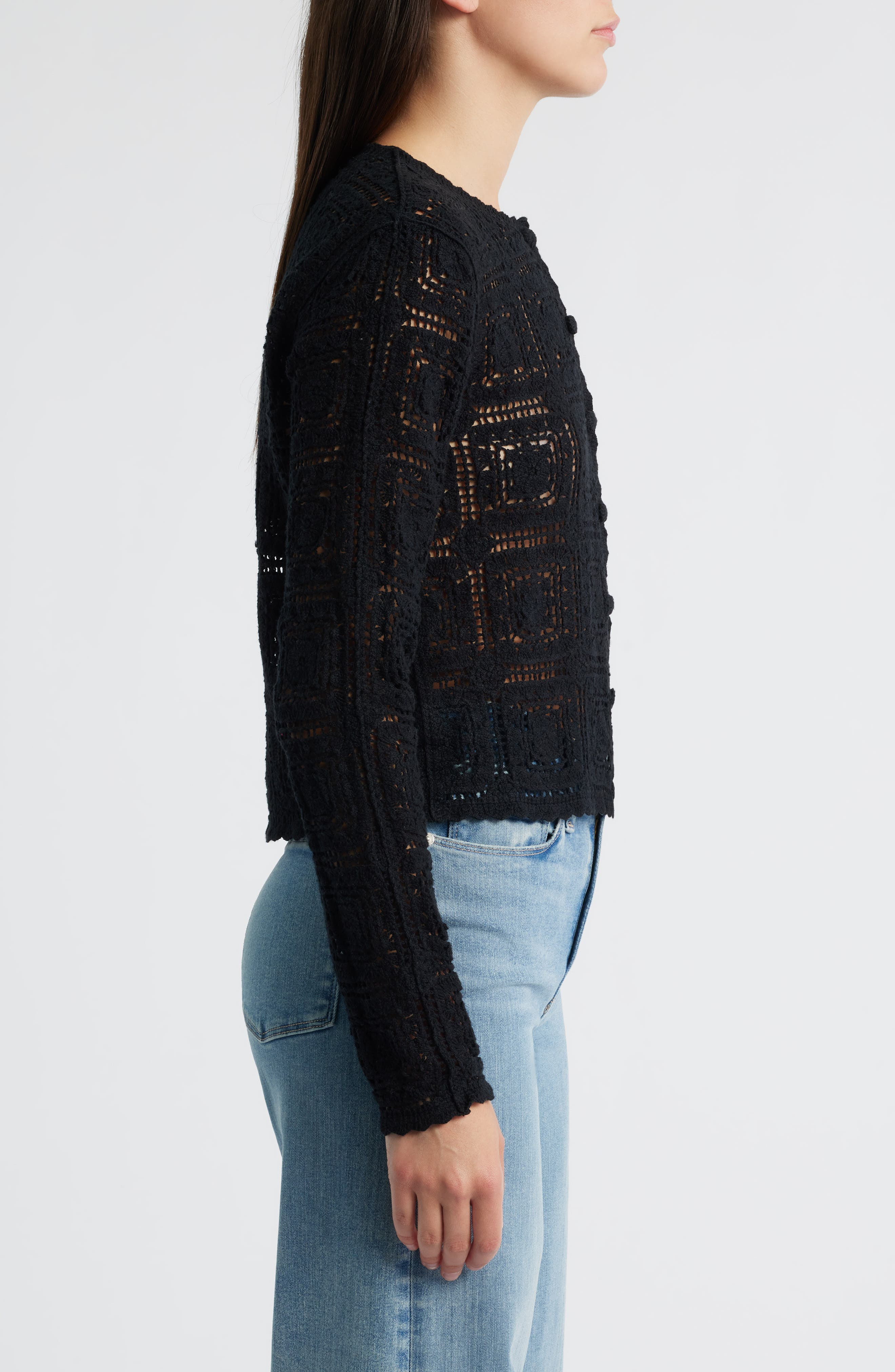 FRAME Cotton Crochet Cardigan in Black at Nordstrom - 3