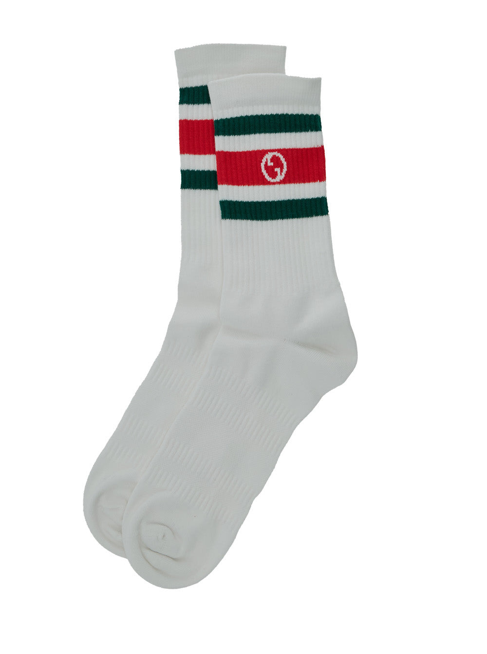 Gucci Men White Socks With Web Detail And Round Interlocking G In Jersey Man - 2