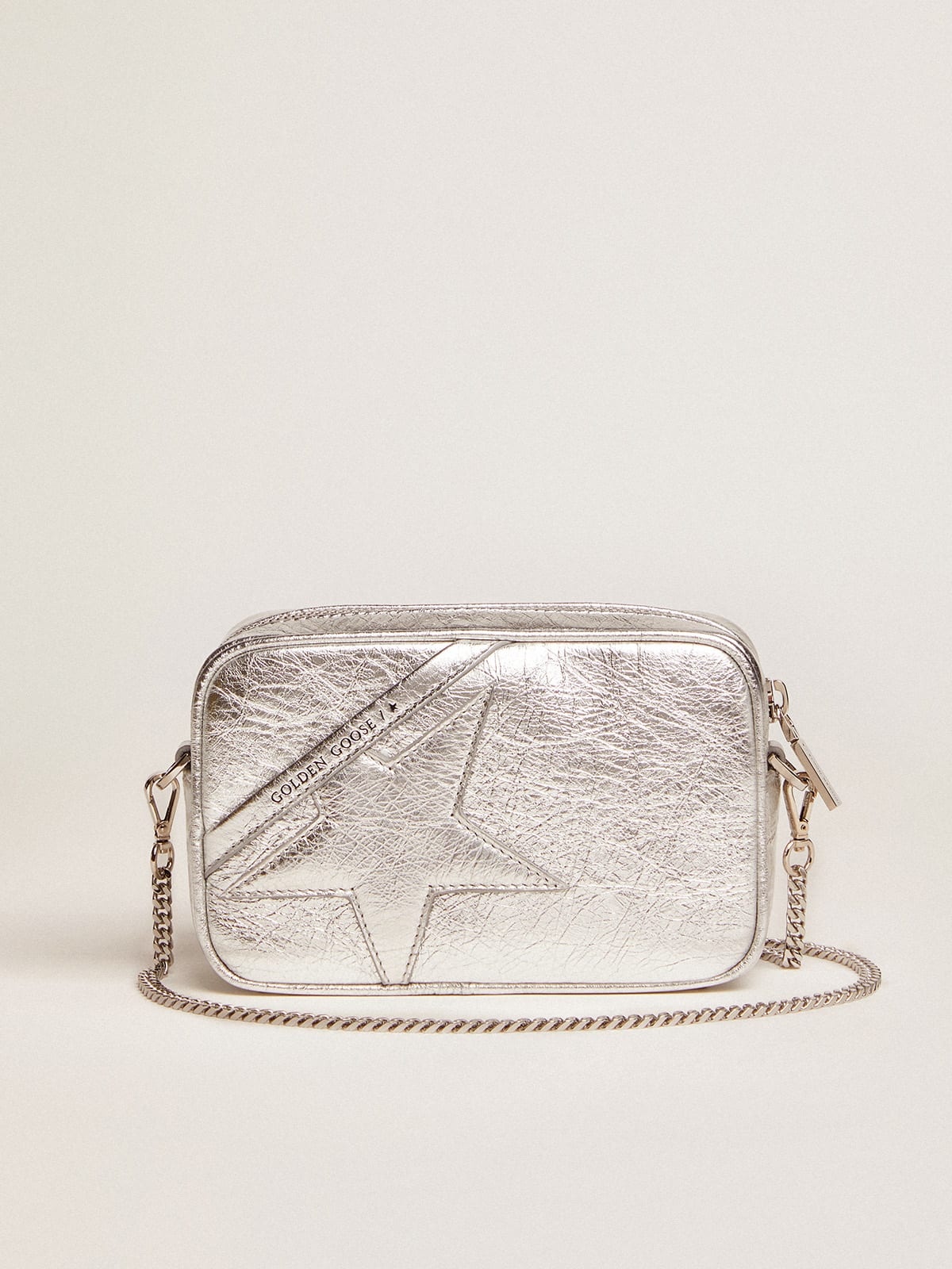 Golden Goose Mini Star Bag in silver laminated leather with tone