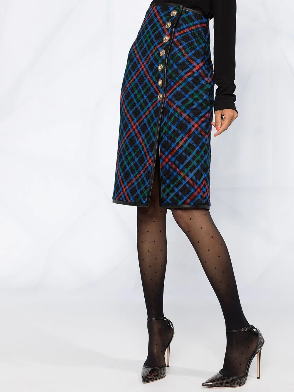 knee-length tartan skirt - 3