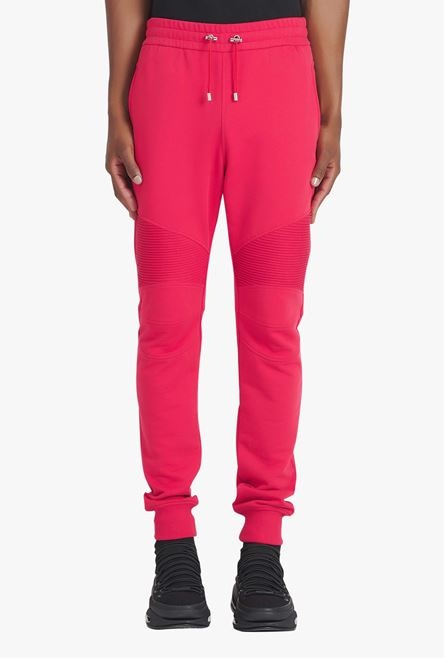 Red eco-designed cotton sweatpants with black Balmain logo print - 5