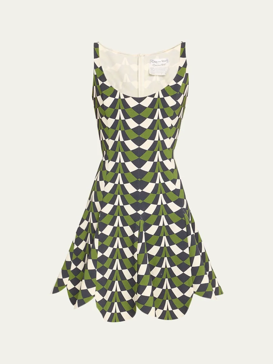 Geometric Fit-and-Flare Scalloped Wool Mini Dress - 1