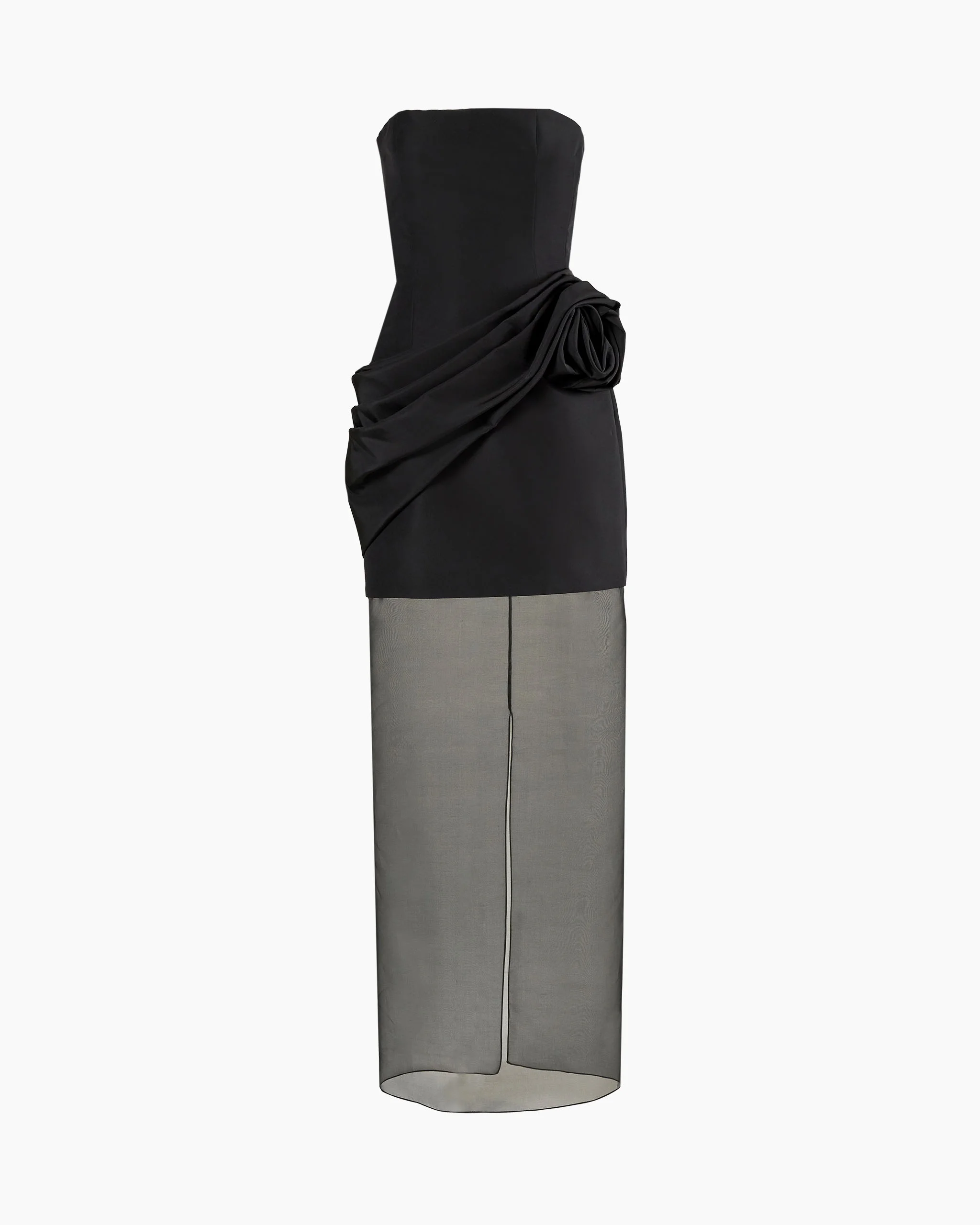 Strapless Gown with Sheer Organza Skirt - 1