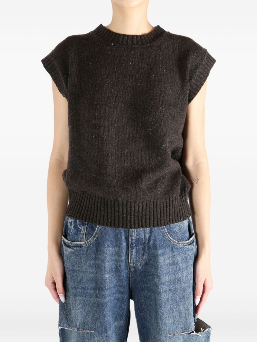 speckled sleeveless sweater - 2
