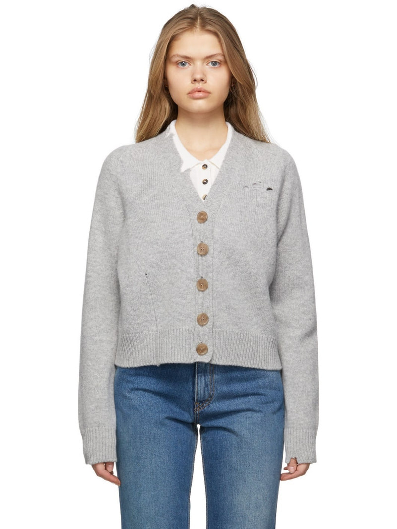 Grey Wool Distressed Cardigan 1