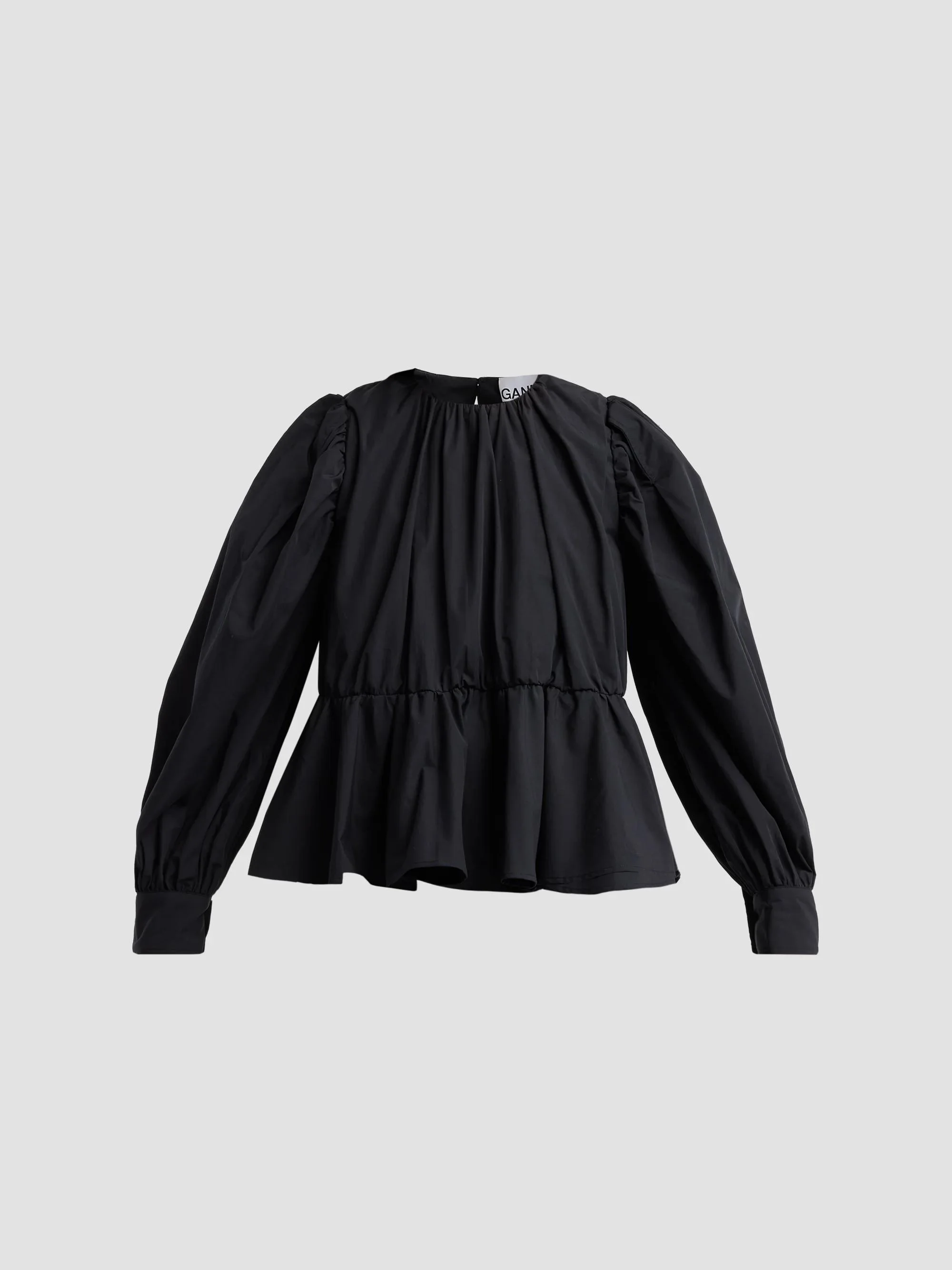 Women's Compact Poplin Gathered Peplum Blouse - Black - 1