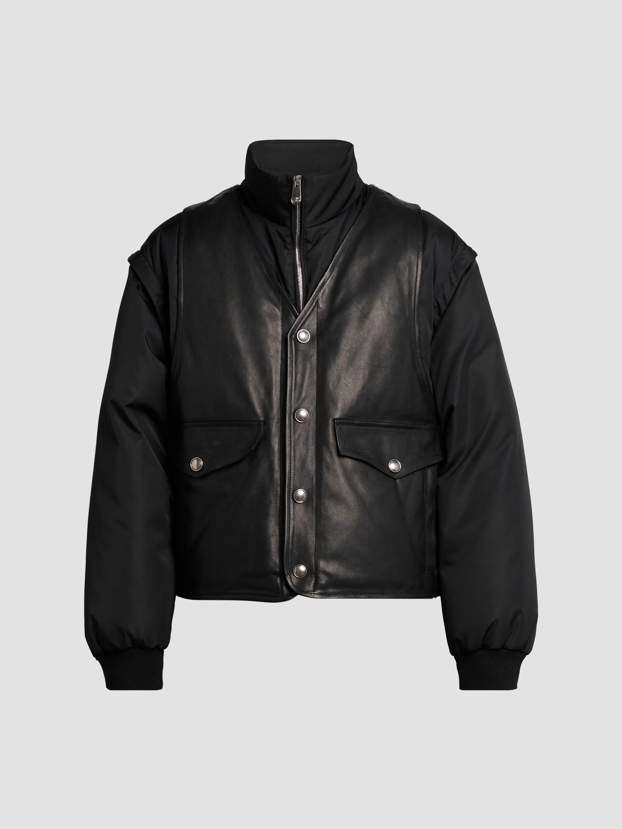 Men's Layered Stand-Collar Down Jacket - Black - 1